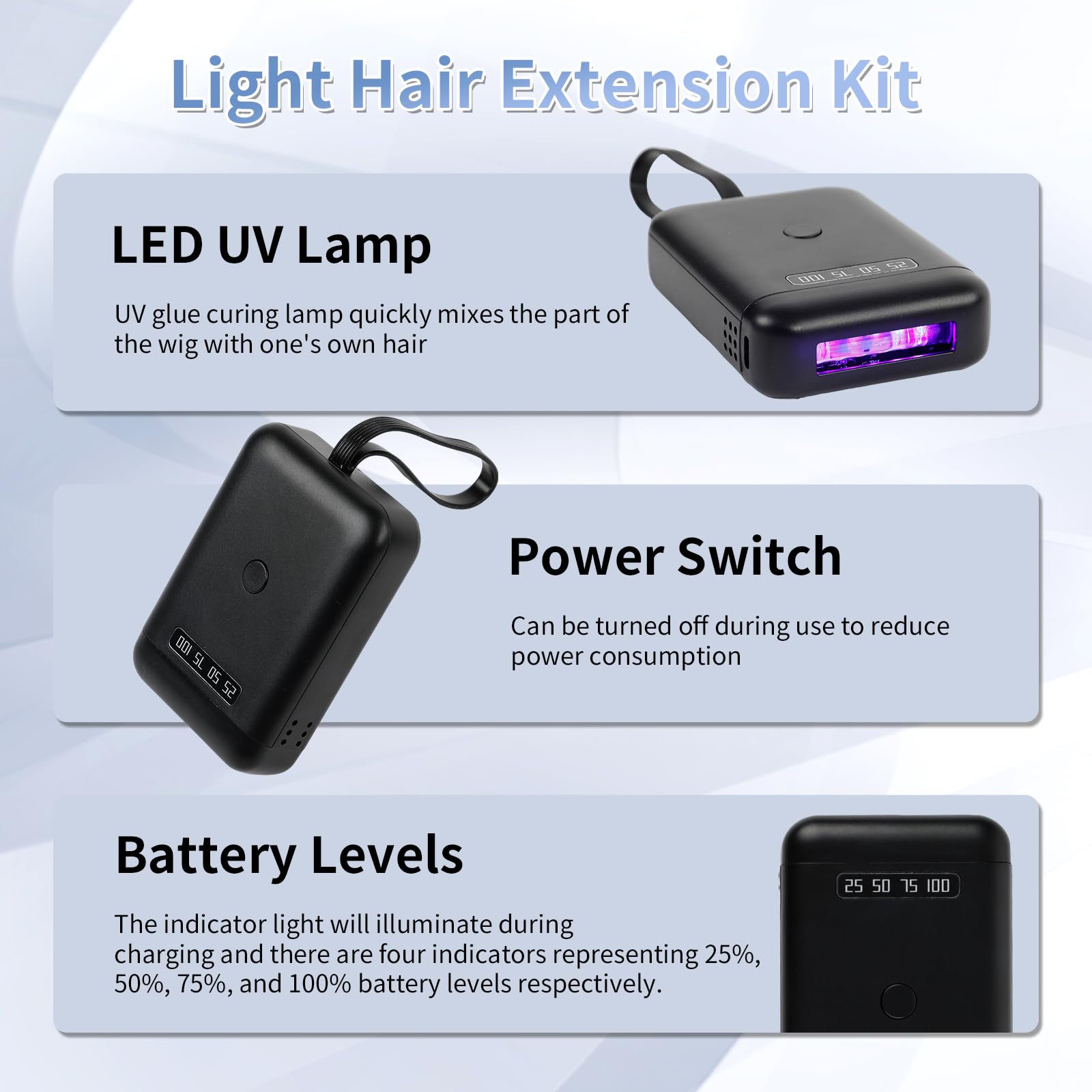 V Light Hair Extension Kit with UV Lamp & Glue - Quick Dry Human Hair Set Amazon.com: V Light Hair Extension Kit, 405nm UV Light Hair  main image 3