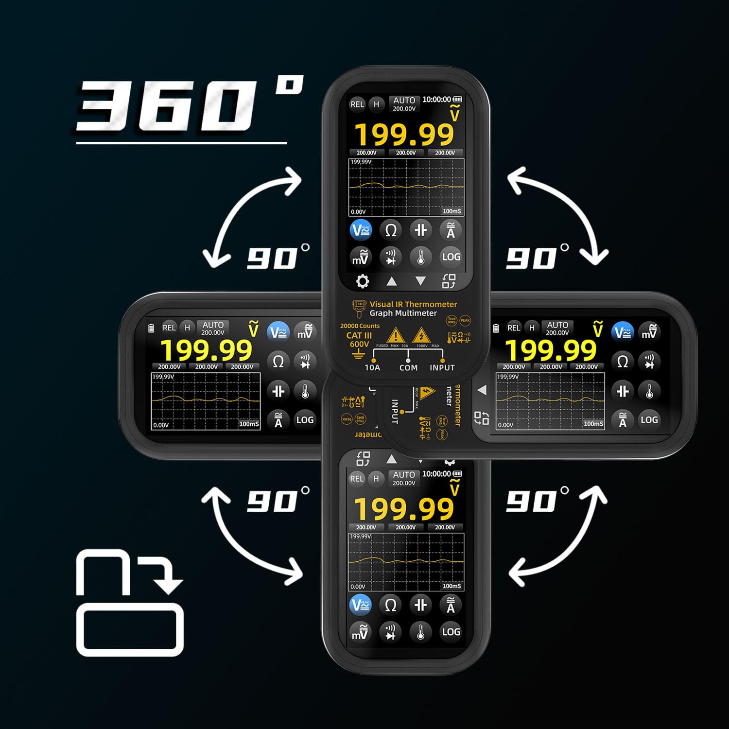 BSIDE SH6 Wärmebild Multimeter Touchscreen, Grafik Multimeter 20000 Counts TRMS mit Auto-Rotate Farbdisplay und Datenlogger, Wärmebildkamera 96x96 IR-Auflösung mit Schiebe-Makroobjektiv und Ständer
