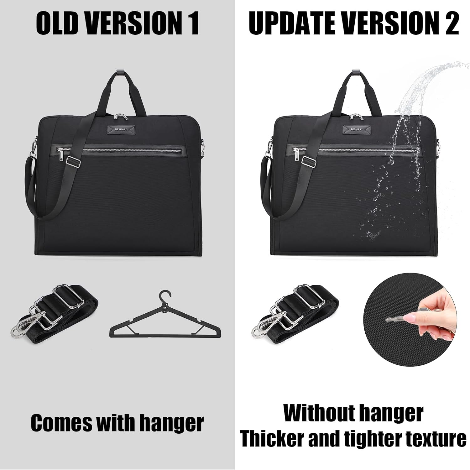 BE SMART Waterproof Foldable Garment Bags for Travel, 51" Large Travel Hanging Bags for Clothes, Carry on Suit Bag with Strap for Men Women, Wrinkle Free Luggage Suit Cover for Business Trips(Black) - Image 9