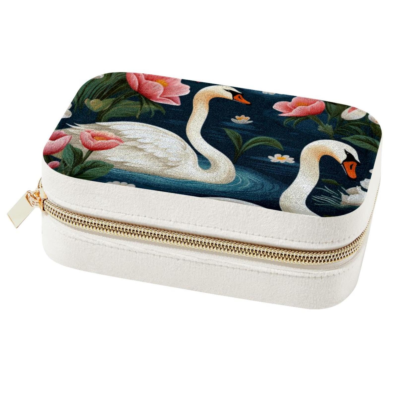 Boîte à bijoux de voyage velours Swan organiseur bagues colliers boucles