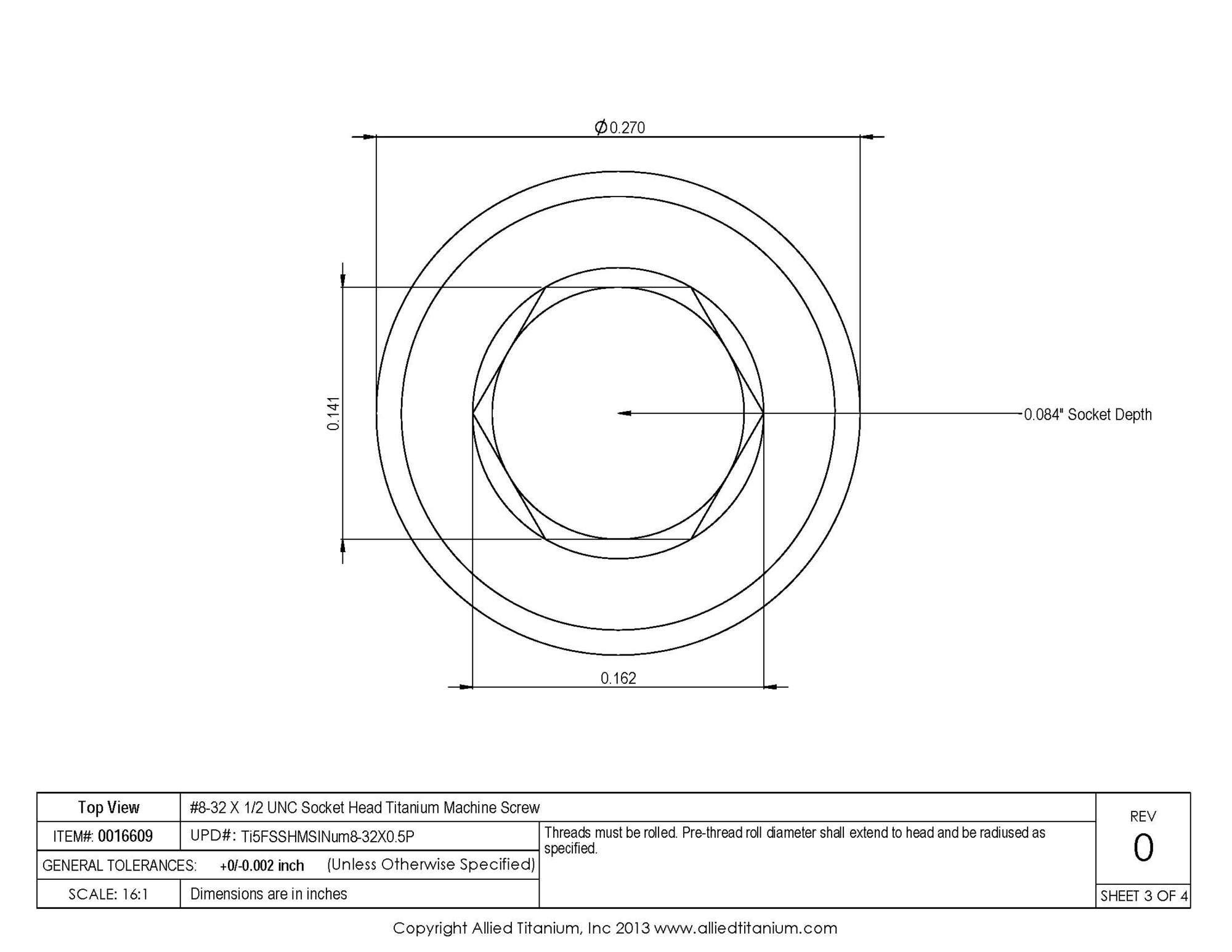 Allied Titanium 0016609, (Pack of 10) #8-32 X 1/2 UNC Socket Head  