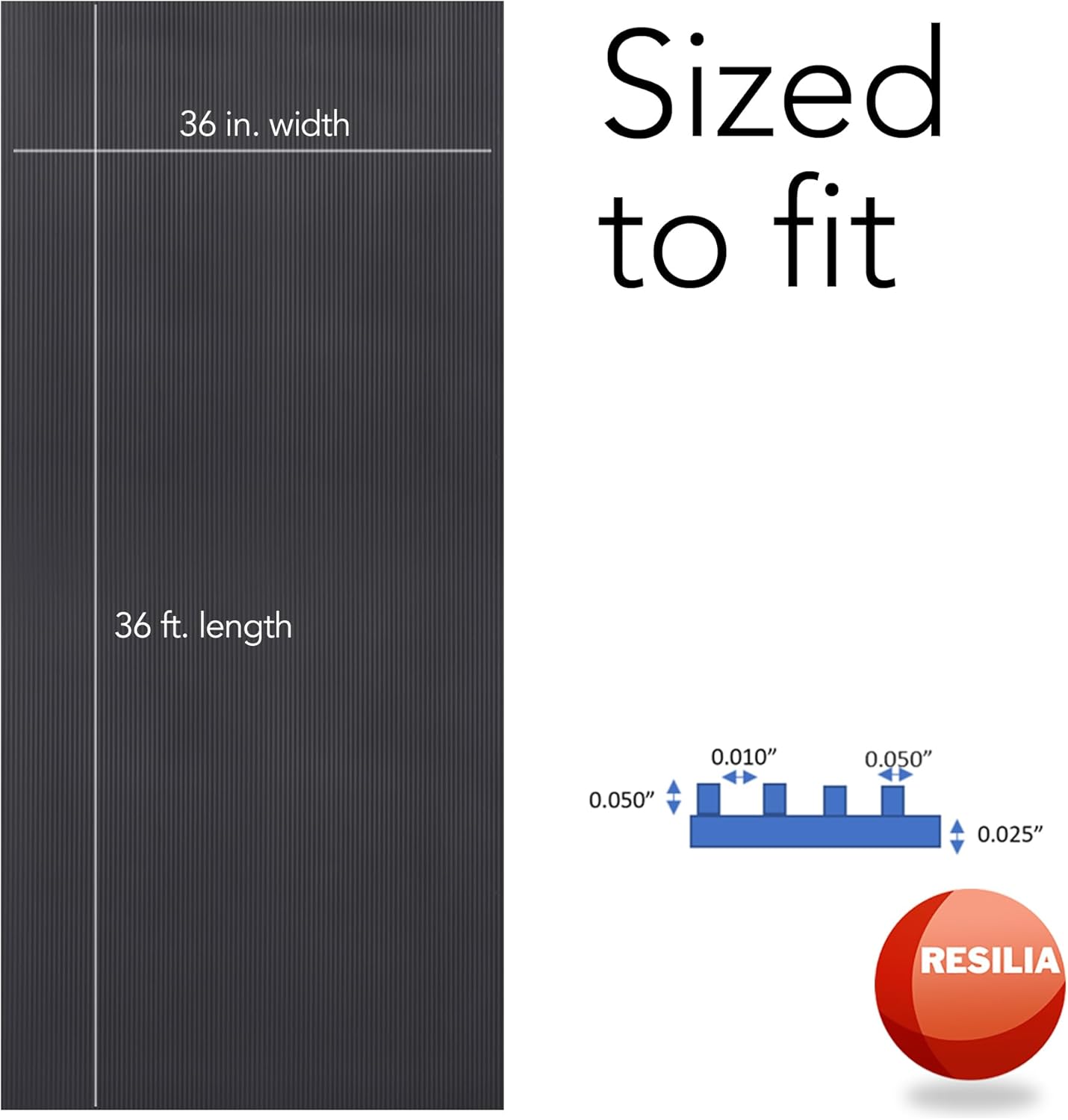 RESILIA Black V-Groove Utility Runner - Waterproof Vinyl Floor/Surface Protector, Heavy Duty Mats, Indoor Hardwood, Hard Floors, Garage, Hallway, Entryway, Kitchen, & Outdoor, 36” x 6’, Made in USA