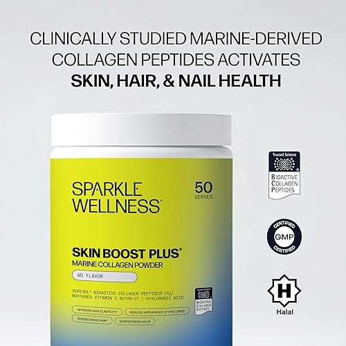 Miniatura 4 de Sparkle Wellness Marine Skin Boost Plus (sin sabor) [50 porciones] Suplemento de colágeno en polvo con péptidos de colágeno hidrolizados