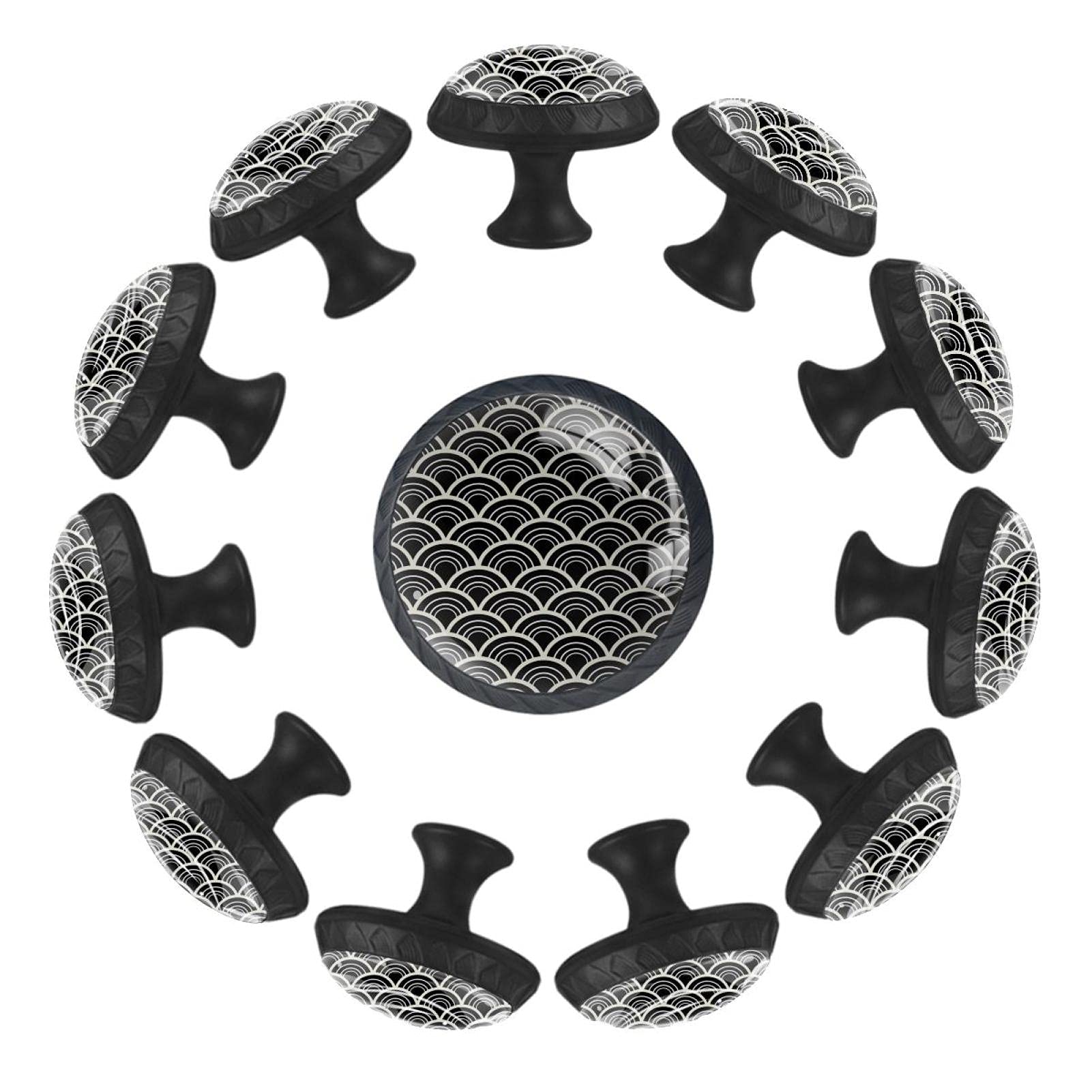 Boutons de tiroir ronds au motif abstrait noir et blanc pour relooker une commode