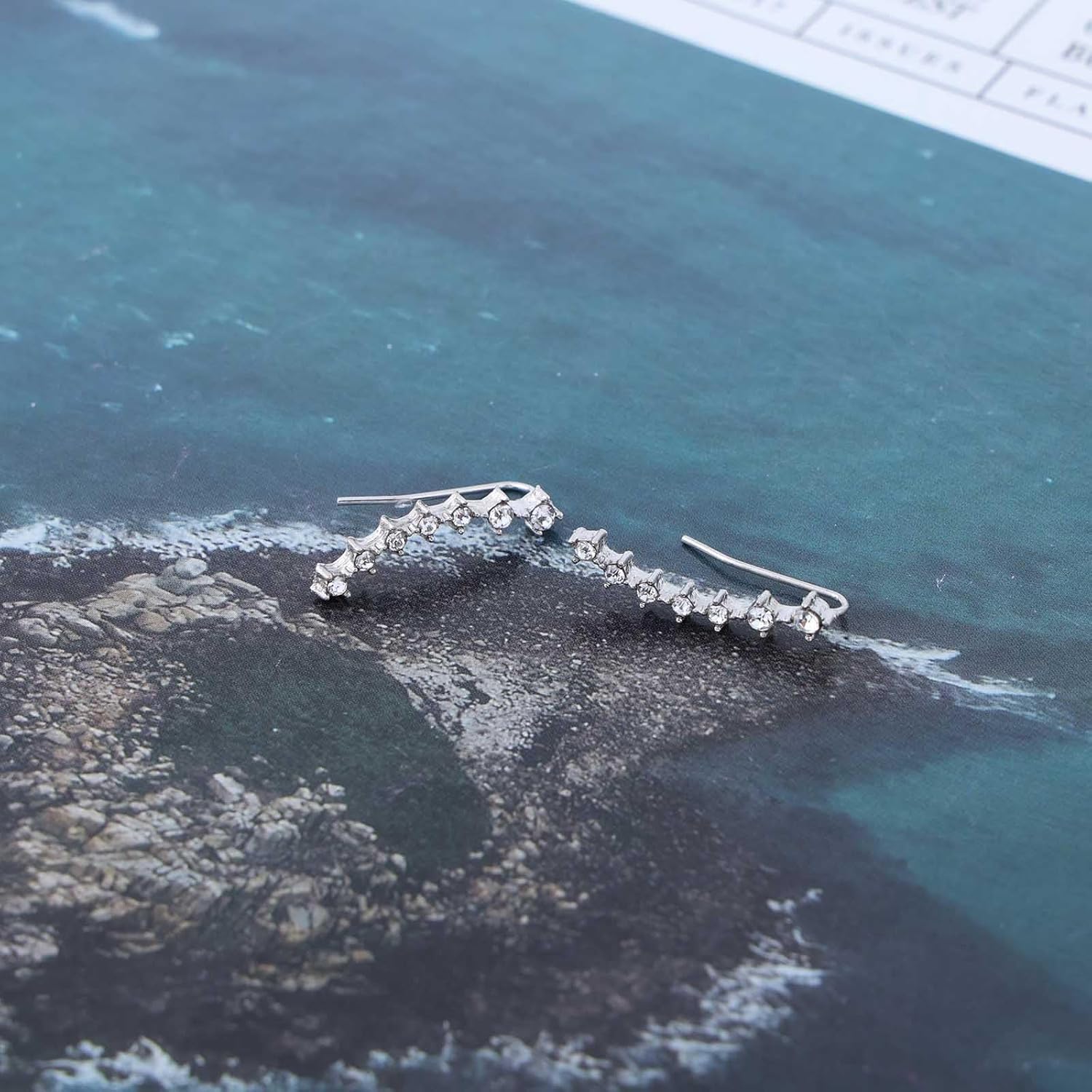 Boho Crystal Ear Climber Earrings Rhinestone Crawler Stud Earrings Silver Cz Climbing Earrings Vintage Cluster Cz Earrings Jewelry for Women - Image 3