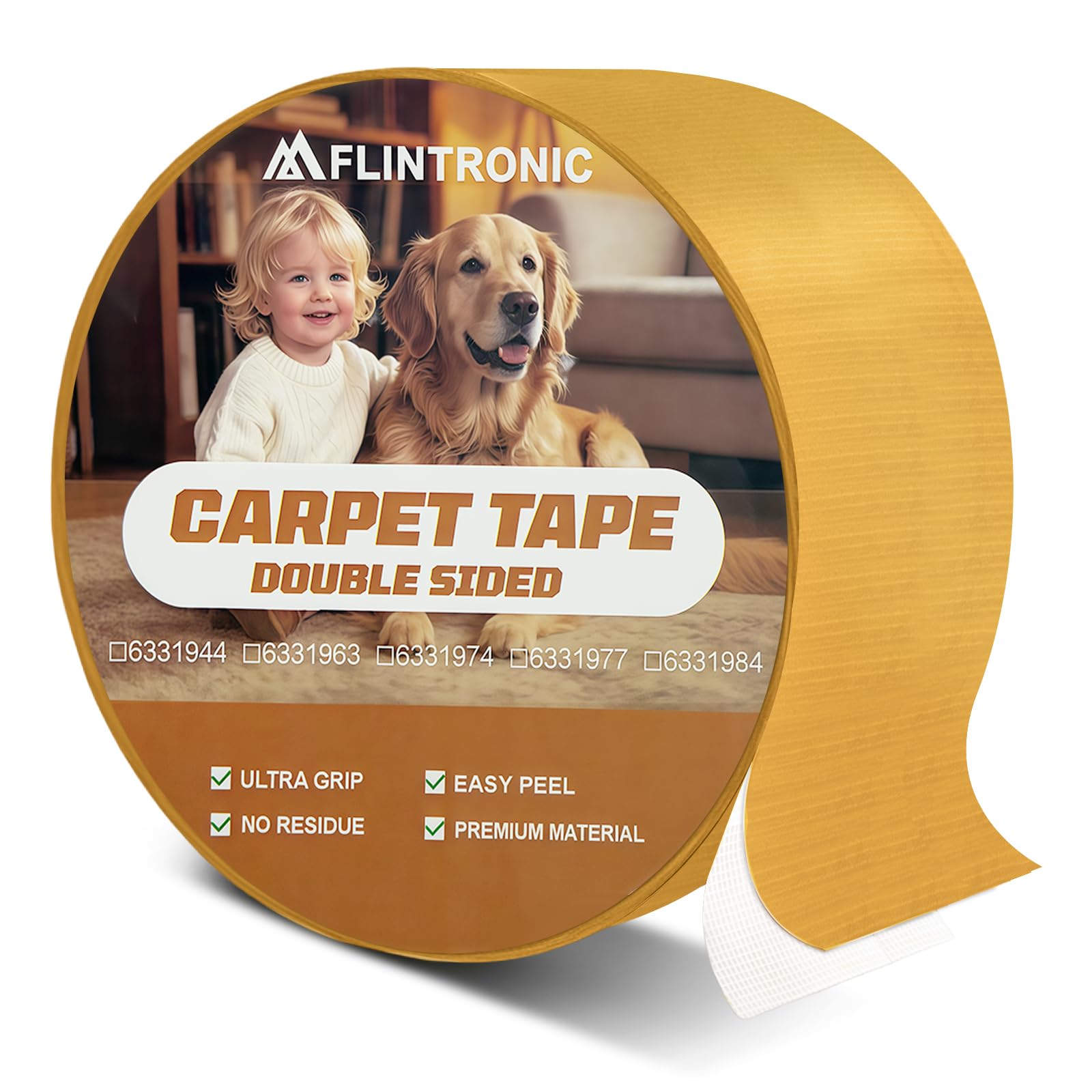 Flintronic Heavy Duty Double Sided Carpet Tape, 50mm x 10m Extra Strong Rug Tape for Carpet, Area Rugs & Stair Treads, No Residue Anti-Slip Adhesive, Works on Laminate & Hard Floors, Wood, Tile, White