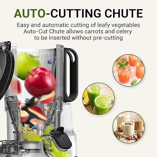 Miniatura 4 de AMZCHEF Exprimidoras de 5.3 pulgadas extra autoalimentadas en frío para verduras y frutas enteras, máquina extractor de jugo con barrena grande y