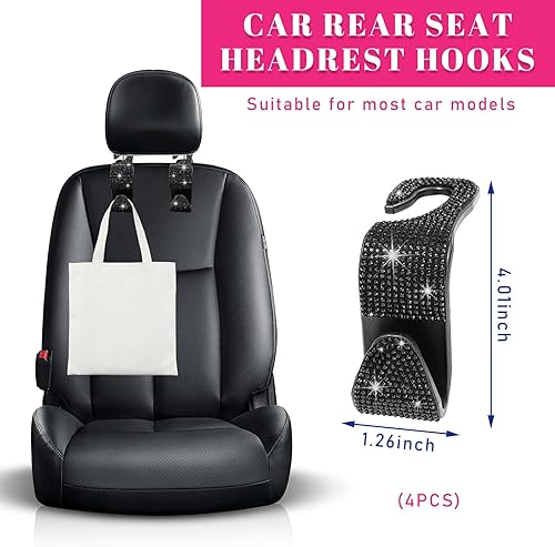 Miniatura 2 de Augeny 4 ganchos brillantes para reposacabezas de asiento de automóvil, organizador de almacenamiento colgante de diamantes de imitación para