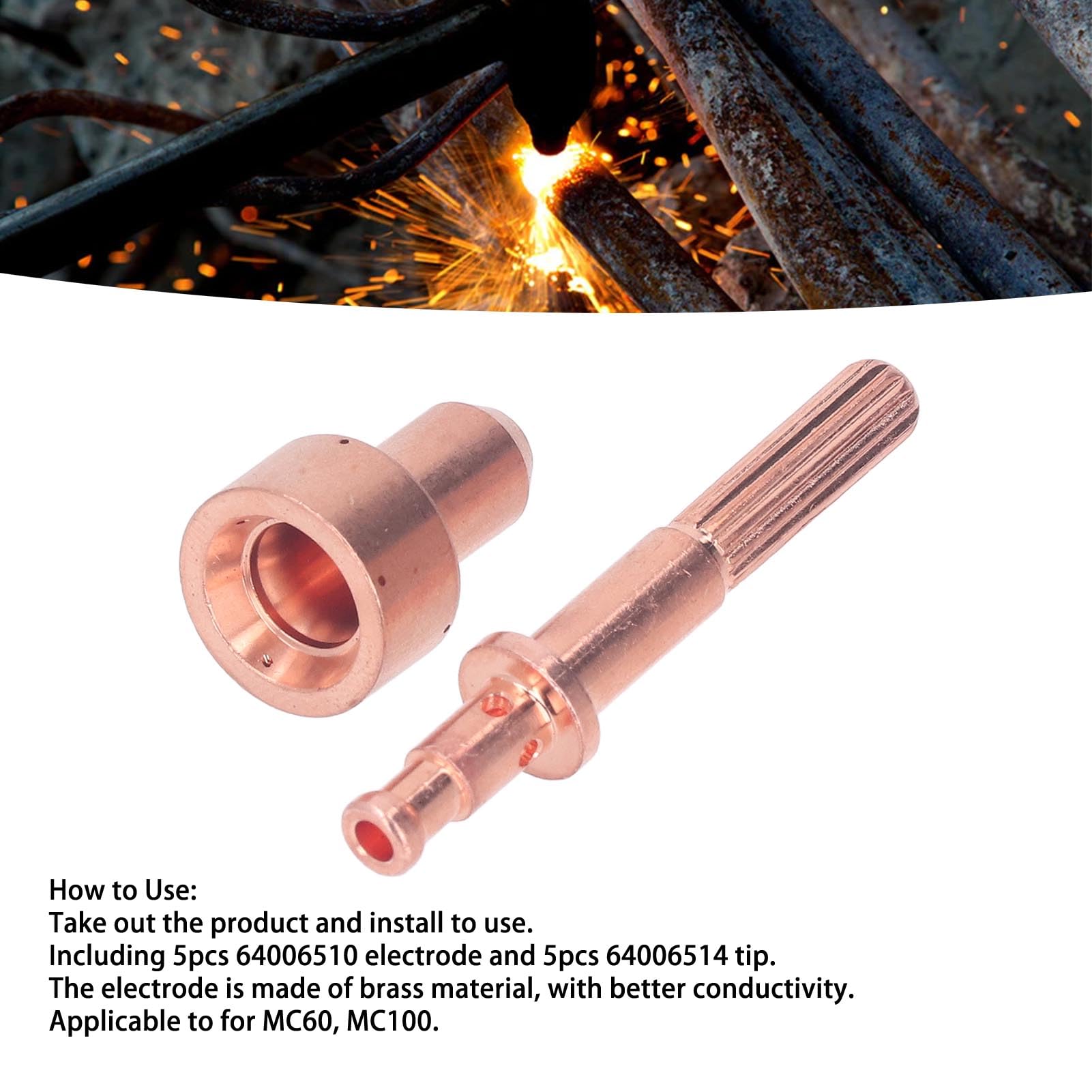 10Pcs Nozzle Electrode Kit,Brass 64006510 Electrode 64006514 Nozzle Tip Consumables for MC60 MC100,Upgraded Plasma Cutting Electrode