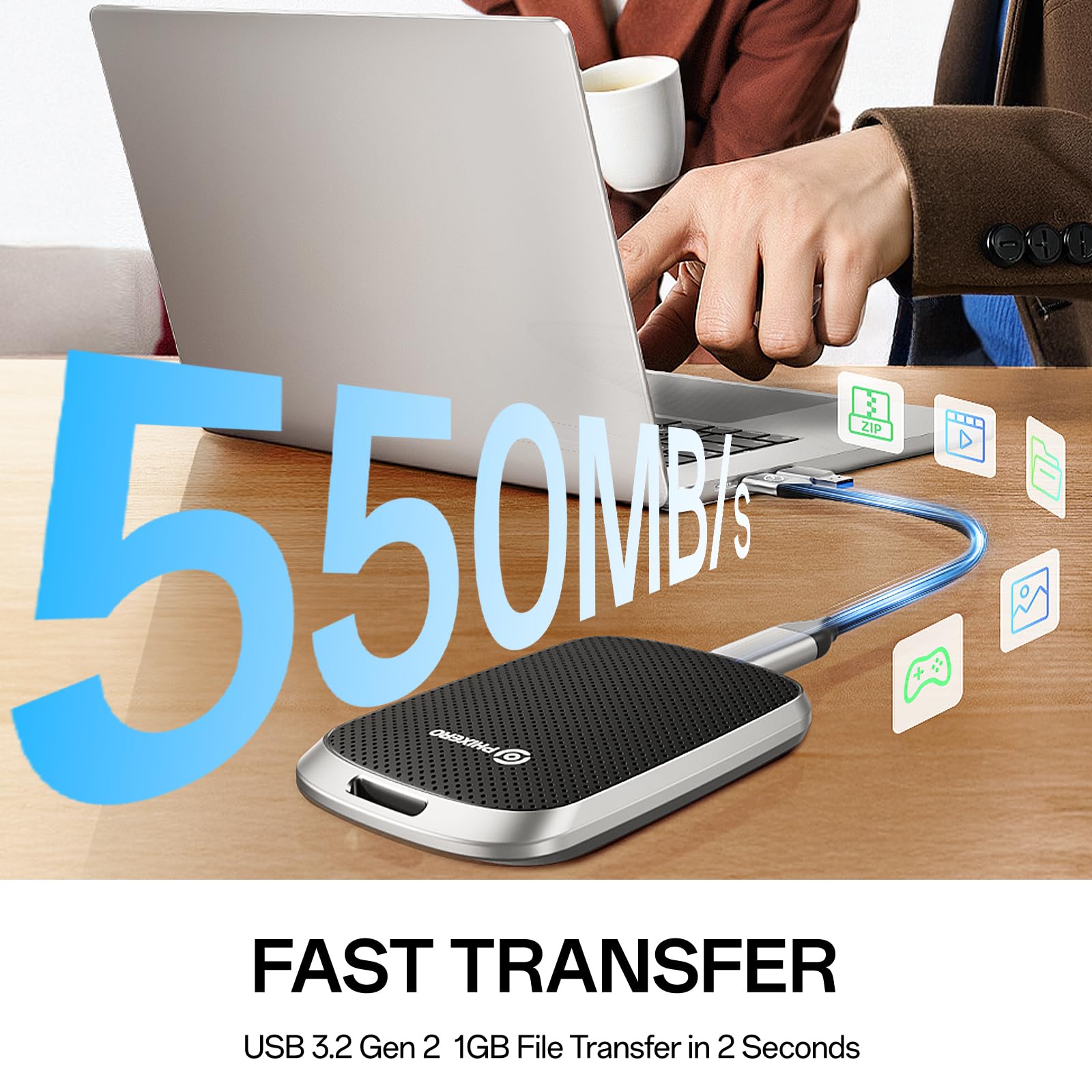 Amazon.com: PHIXERO Portable External SSD 2TB Up to 550MB/s, USB