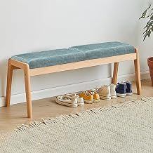 Wooden Bench Upholstered Seat Indoor Kitchen Table Benches Wooden Entryway Benches for Bedroom Living Room Dining Room Hallway Foyer.Cyan,31.1x15.4x16.9in
