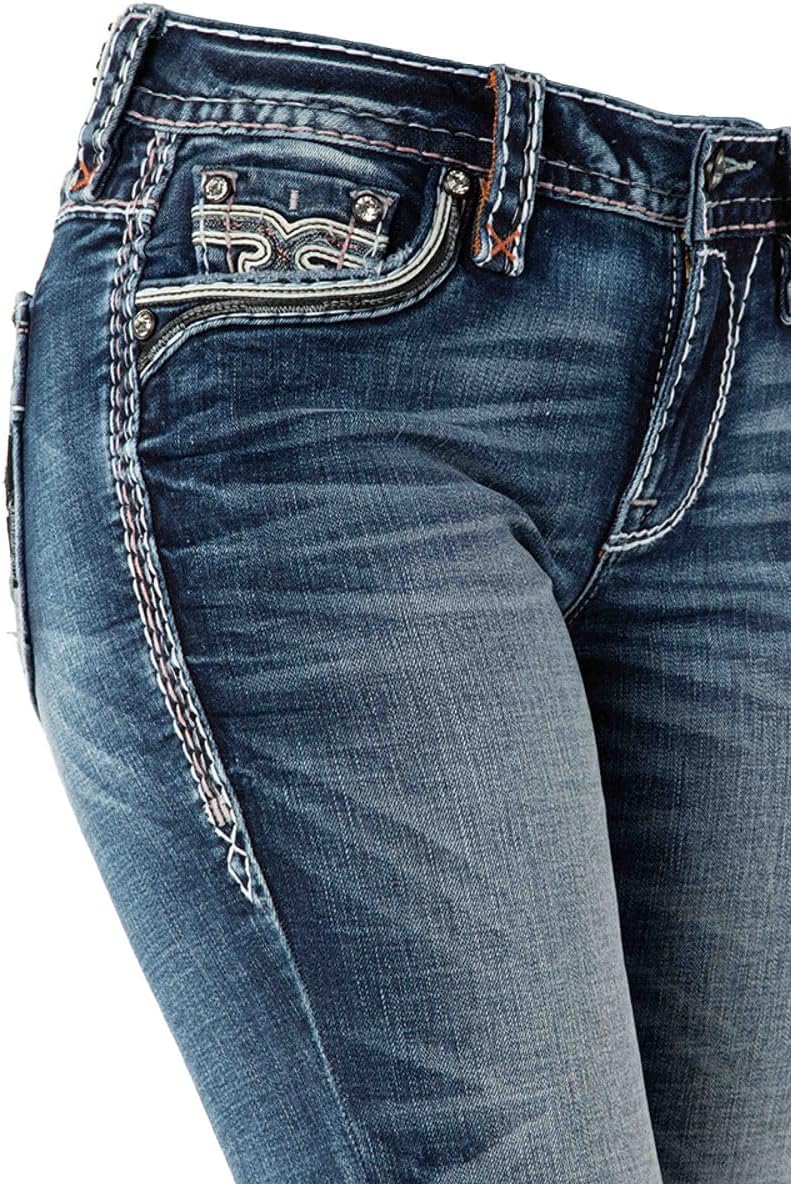 Rock Revival - Womens Grethe B202R Boot-Cut Jeans, Color Medium Blue, Size: 30W x 32L