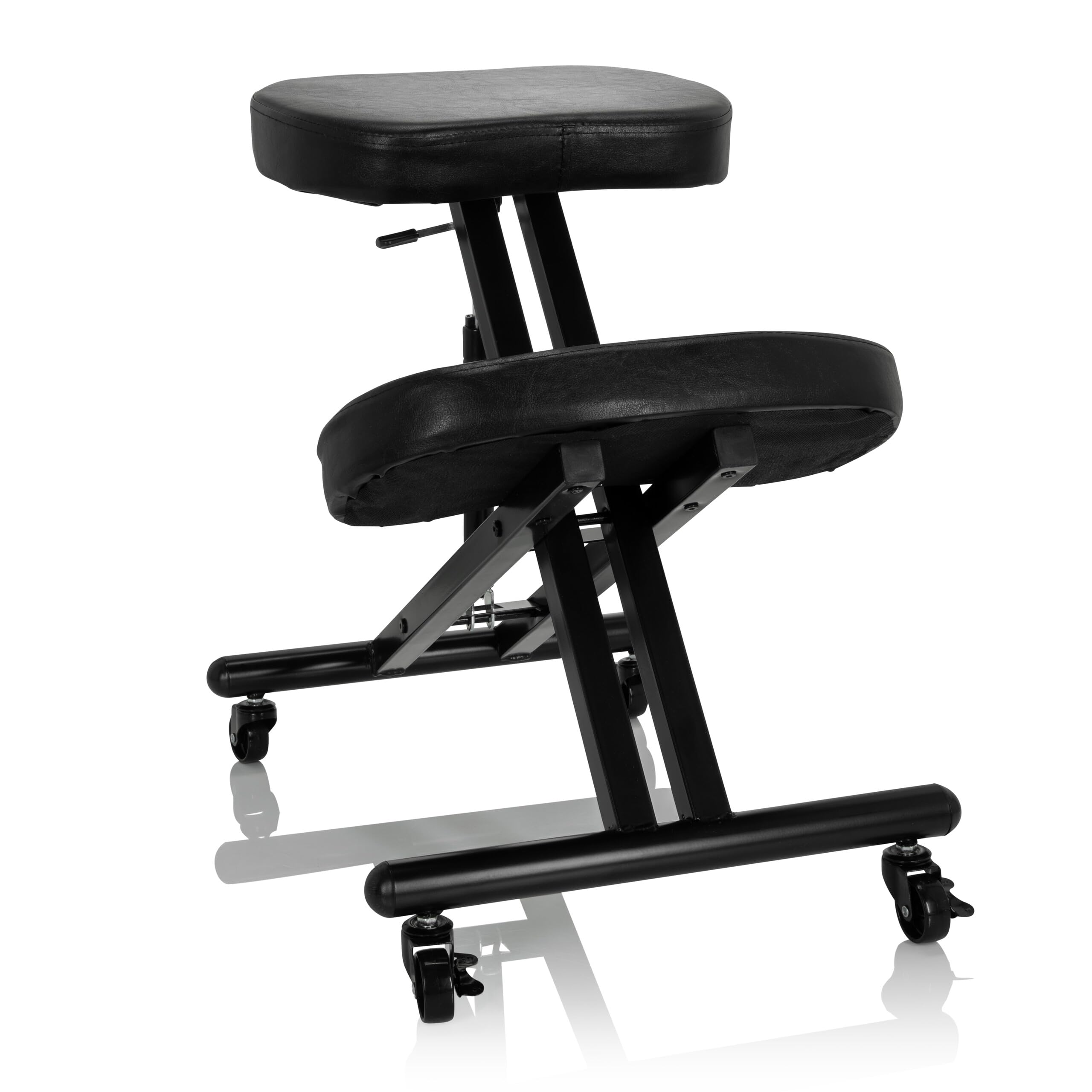 hjh OFFICE Kniehocker ergonomisch ORTHONI Kunstleder Kniestuhl mit Rollen, Hocker höhenverstellbar, Schwarz 830058