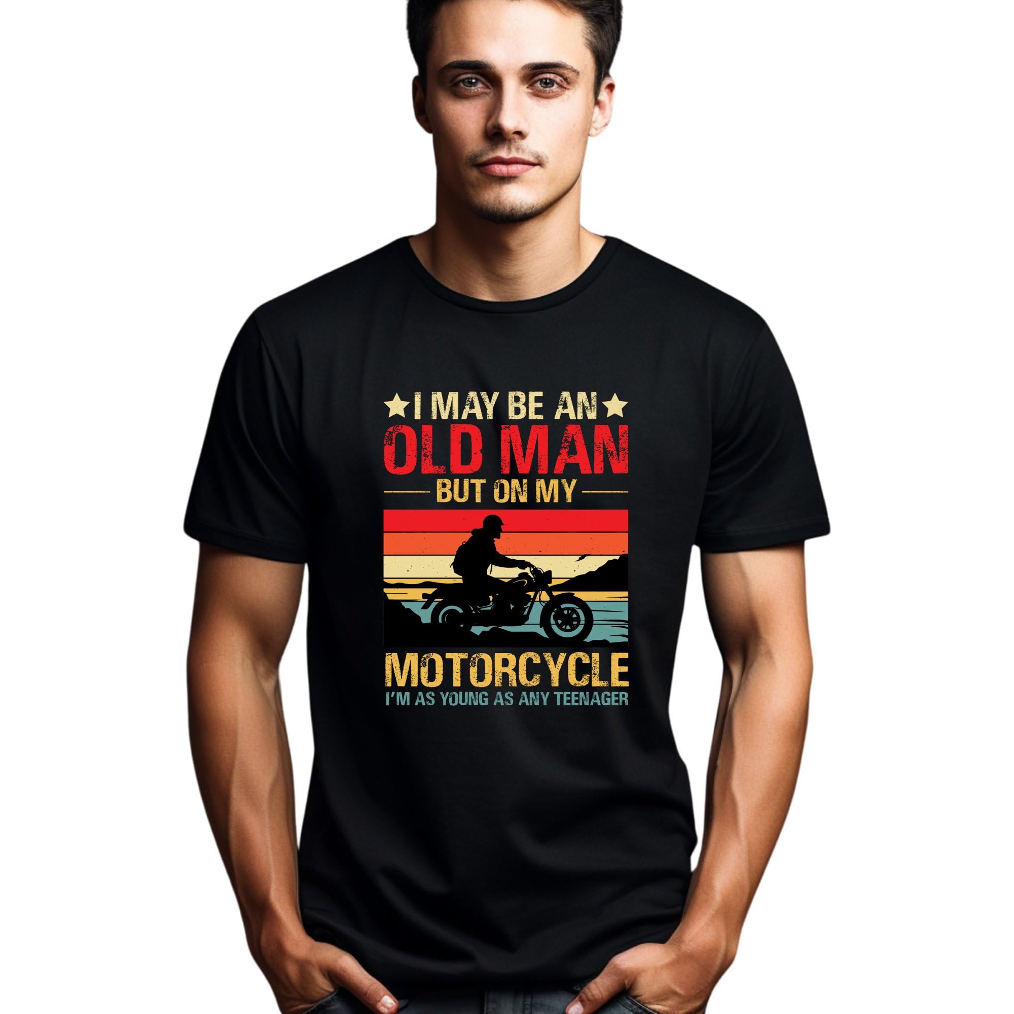 Seek Buy Love Vintage Motorcycle T-Shirt for Men, Retro Biker Tee, Old Man Young Heart, Classic Motorbike Lover Gift, Unique Graphic Design Shirt