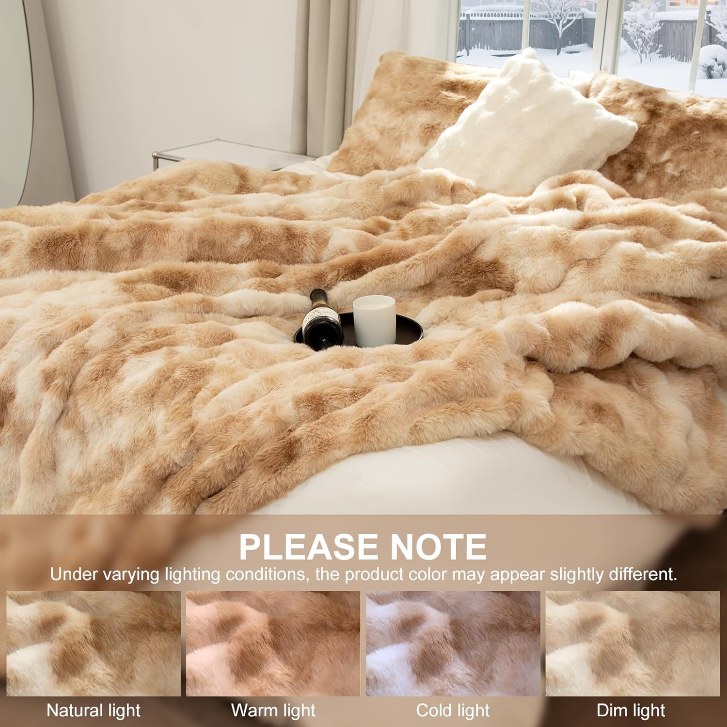 Faux Fur Electric Blanket King Size 100"X90" - Bubble Faux Fur Heated Blanket Fluffy Soft Thick with 6 Heating Levels & 10 hrs Timer Settings, Washable & ETL Certified for Bed, Tie-Dye Beige - Image 6