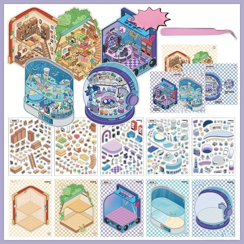 10 Sets DIY 3D Sticker Scene Collection Book for Adults Cute Make Your Own Shop House Stickers Therapy for Adult Relief Stress Pass The Time — image 1