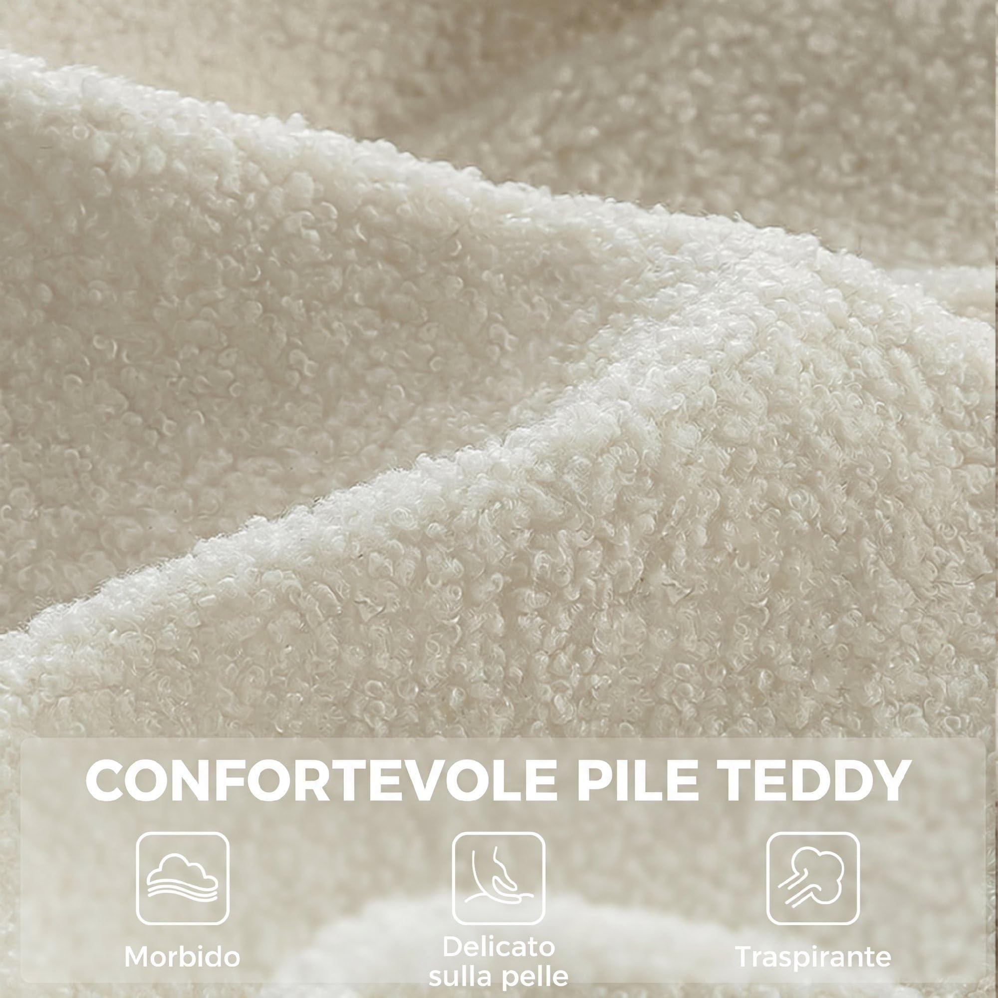 HOMCOM Poltrona con Poggiapiedi in Tessuto Teddy Morbido Traspirante Beige | Poltrocina Camera da Letto, Schienale Alto Trapuntato, Tasche Laterali, per Soggiorno Studio Camera da Letto