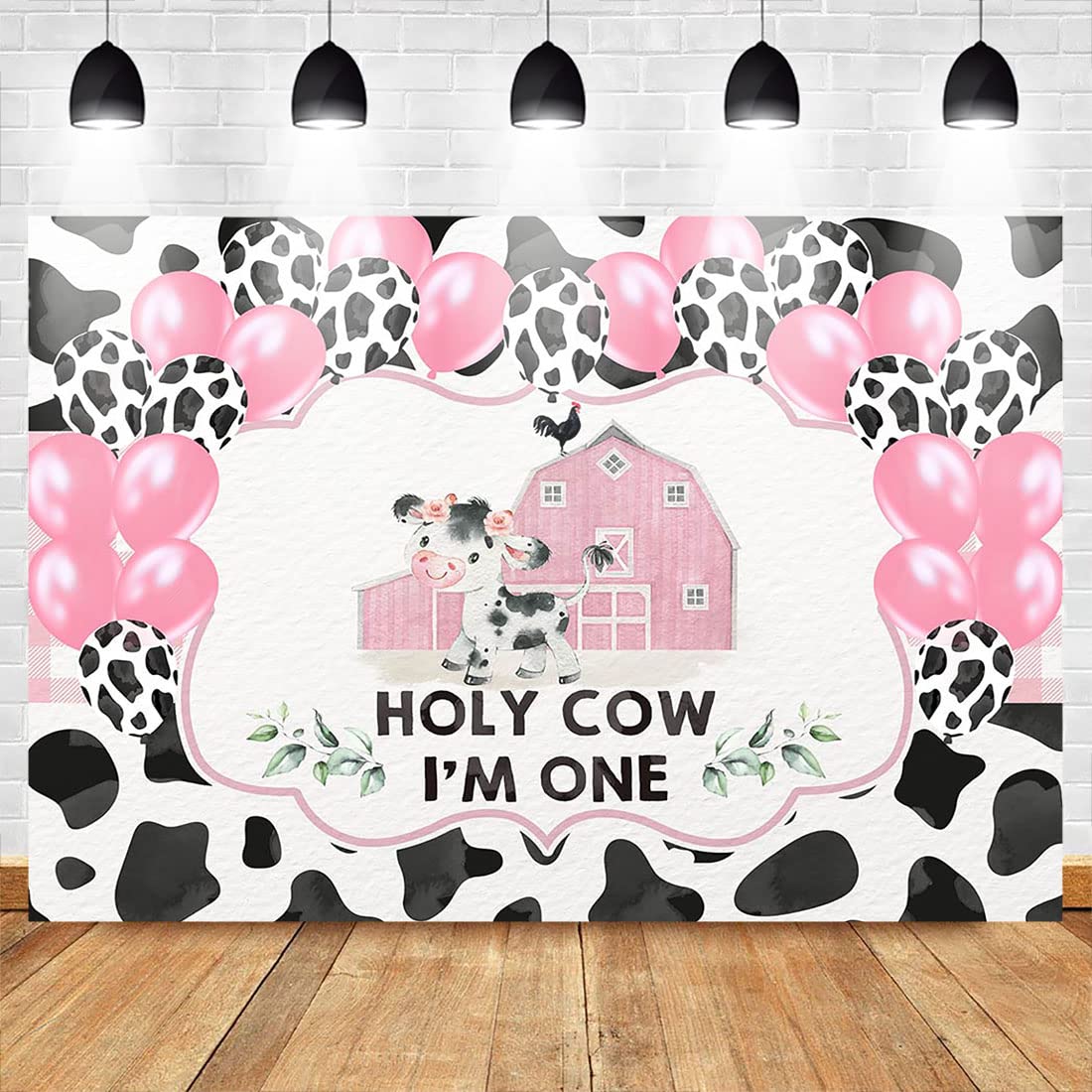 AvezanoHoly Cow I'm One Birthday Backdrop for Girl Pink Cow Happy First Birthday Party Background Decorations Farm Barn Cow Themed 1st Birthday Party Banner Photo Booth Props (5x3ft)