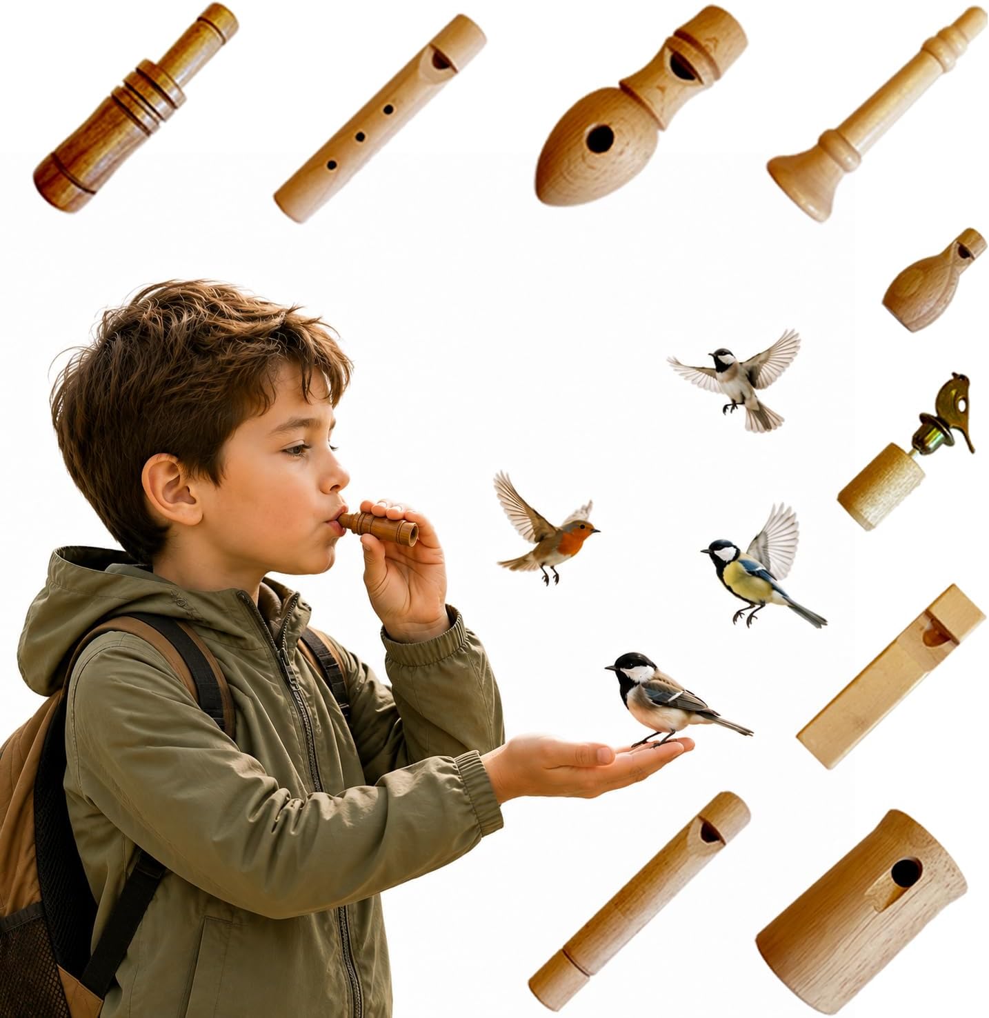 9-Piece Bird Whistle Set Wooden Bird Call for Bird Watching lovers gifts s