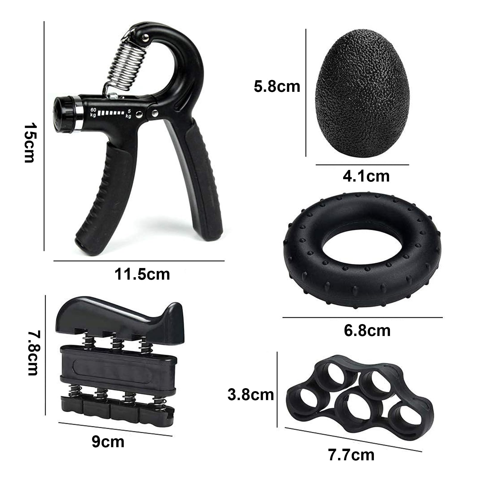 Hand Grip Molla Avambraccio Gripper - Pacco da 5, Attrezzo per Esercitare Le Dita, Finger Stretcher,Attrezzo di Muscolazione Regolabile per Rinforzo Muscolare, Riabilitazione e Fitness