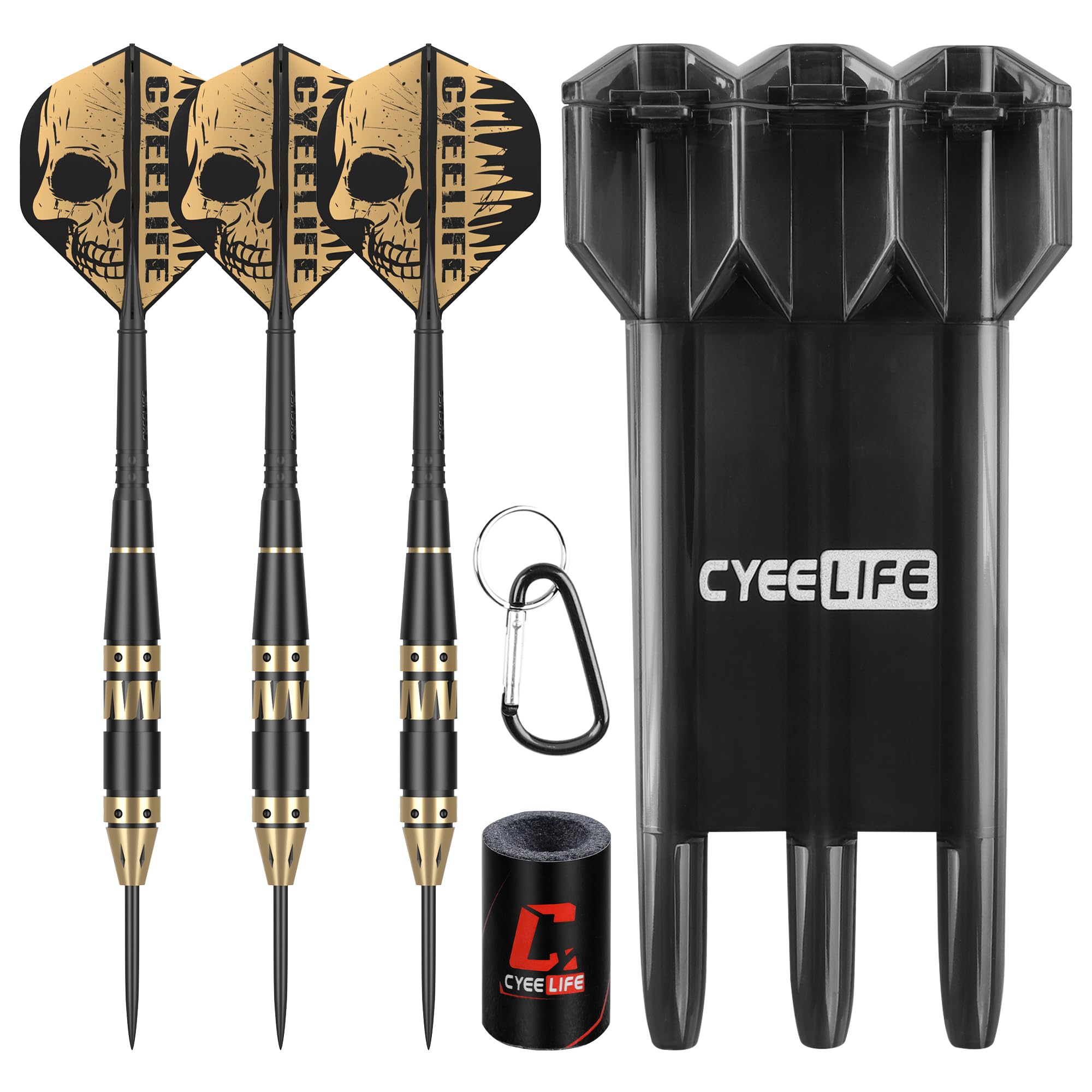CyeeLife Dartpfeile mit Metallspitze,24g Professionelle Darts Messing Barrels Stahlspitze,Steel Darts Set mit 2 in 1 Dart Flights,Dart Sharpener und Dart Case für Klassische Dartboards