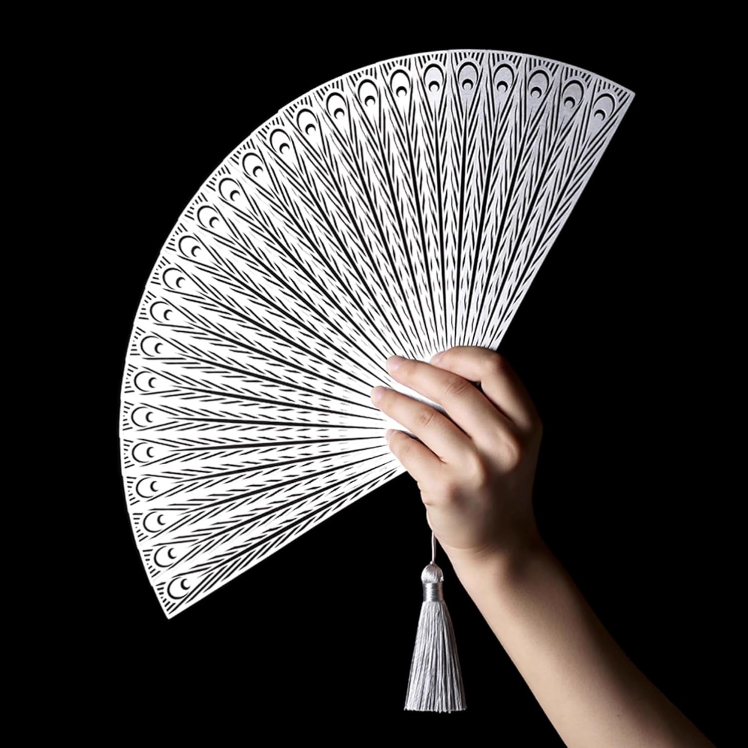 Folding Fan Stainless Steel Hand Folding Fan Chinese Style EDC Gear Kung Fu Fan with Window Broken (Feather, 9.17")