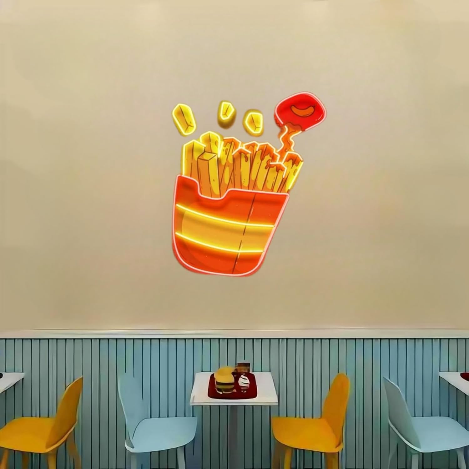 French Fries UV Neon Light, French Friest wall decor, Food Fast Neon, Shop Restaurant Wall Decor,Shop Sign,Home Kitchen Wall Decor,Fries Lover's Gift Restaurant Shop Unique Business Fast Food Shop