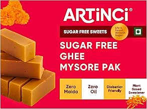 Artinci Sugar Free Ghee Mysore Pak – Zero Sugar, Zero Maida, Diabetic Friendly Sweet | Gluten Free | designed by nuritionist | Guilt-Free Festive Mithai – Pack of 1 (Each pck 160gm)