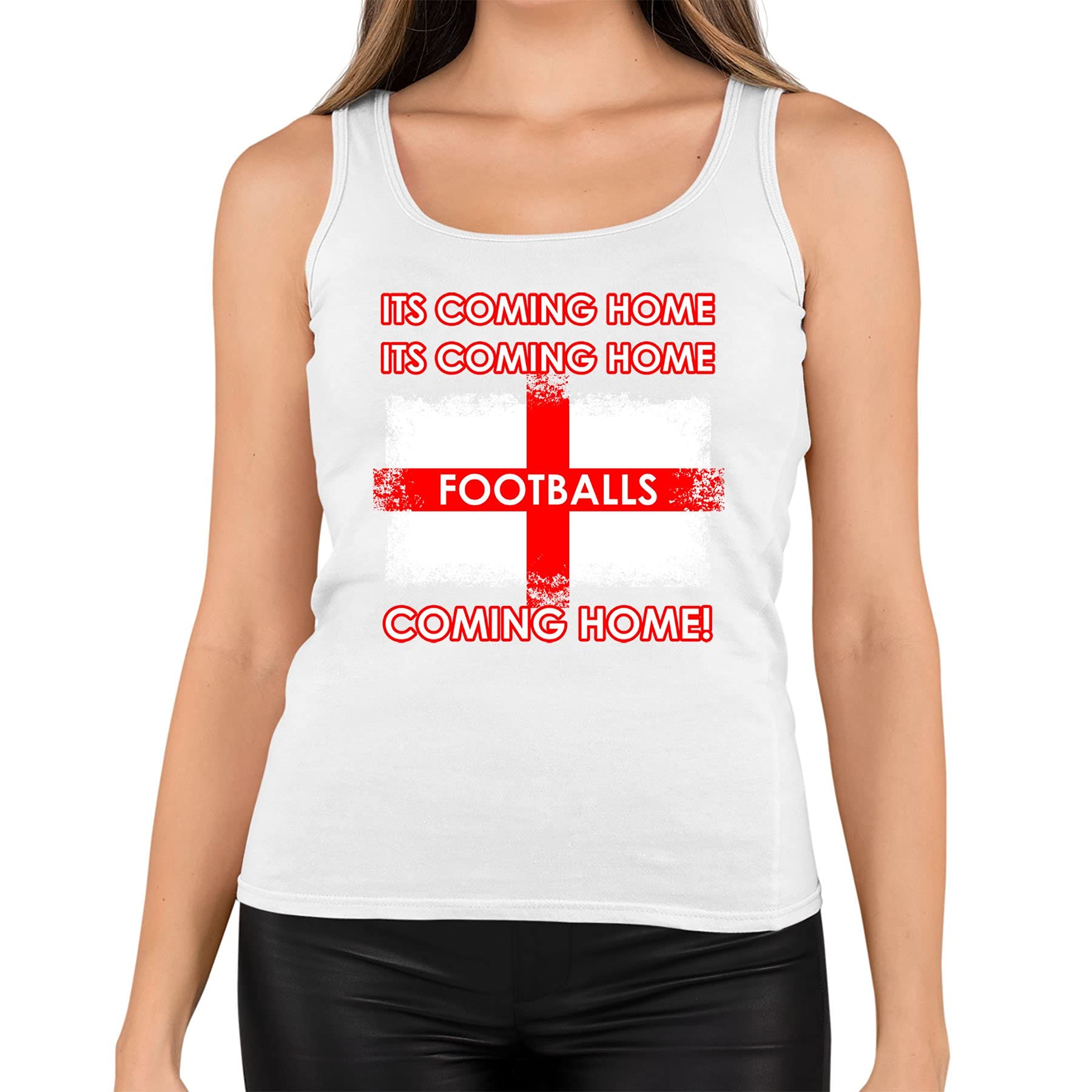 Flip Unisex White Womens England Supporter World Cup Euros Vest Its Coming Home Footballs Coming Home Tank Top Uk 10 (M)