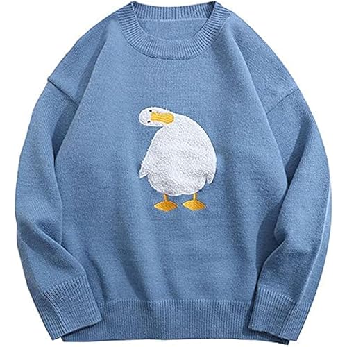 Aelfric Eden Oversized Sweaters for Women Trendy Unisex Duck Graphic Knit Fall Sweater Streetwear Couple Crewneck Pullover