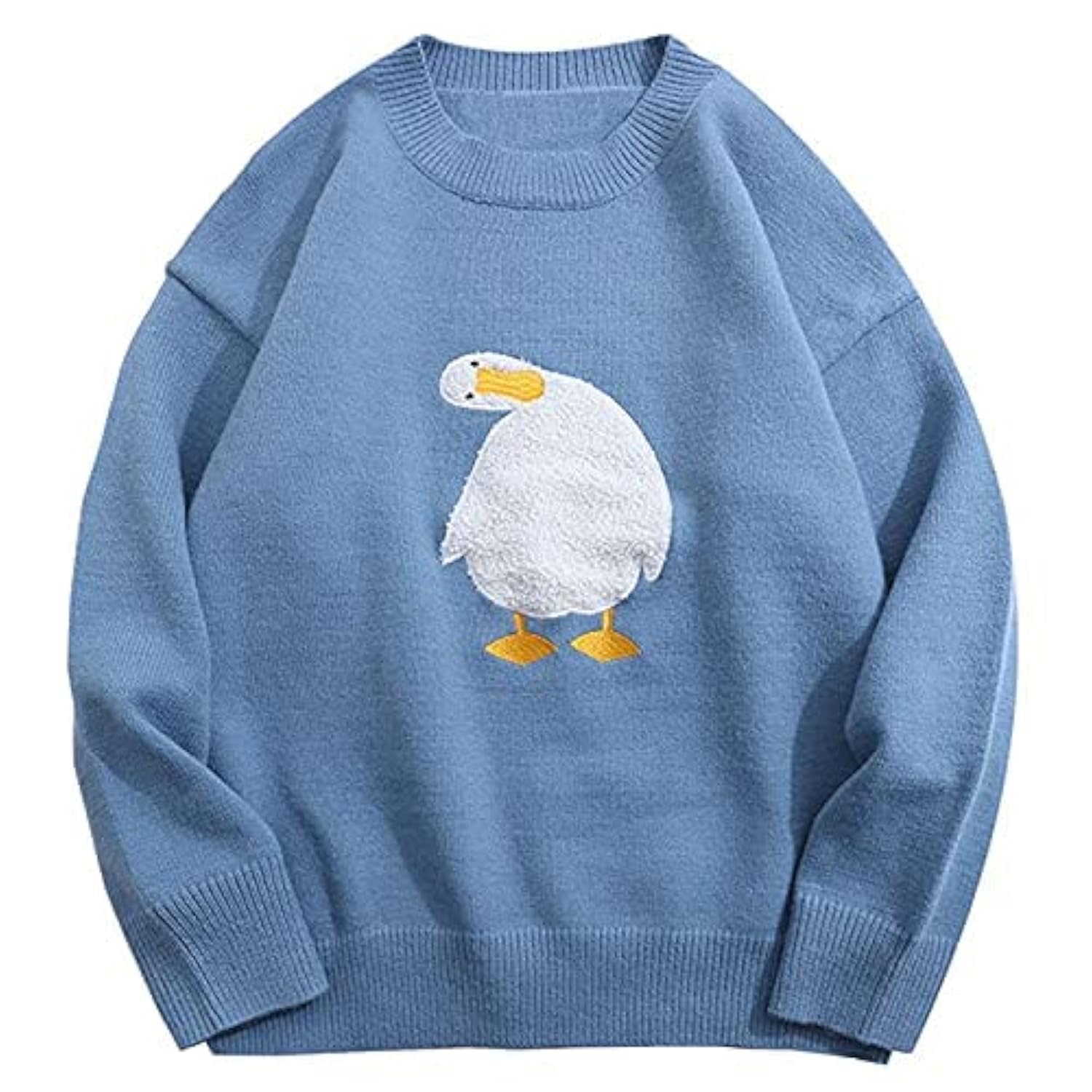 Oversized Sweaters for Women Trendy Unisex Duck Graphic Knit Fall Sweater Streetwear Couple Crewneck Pullover