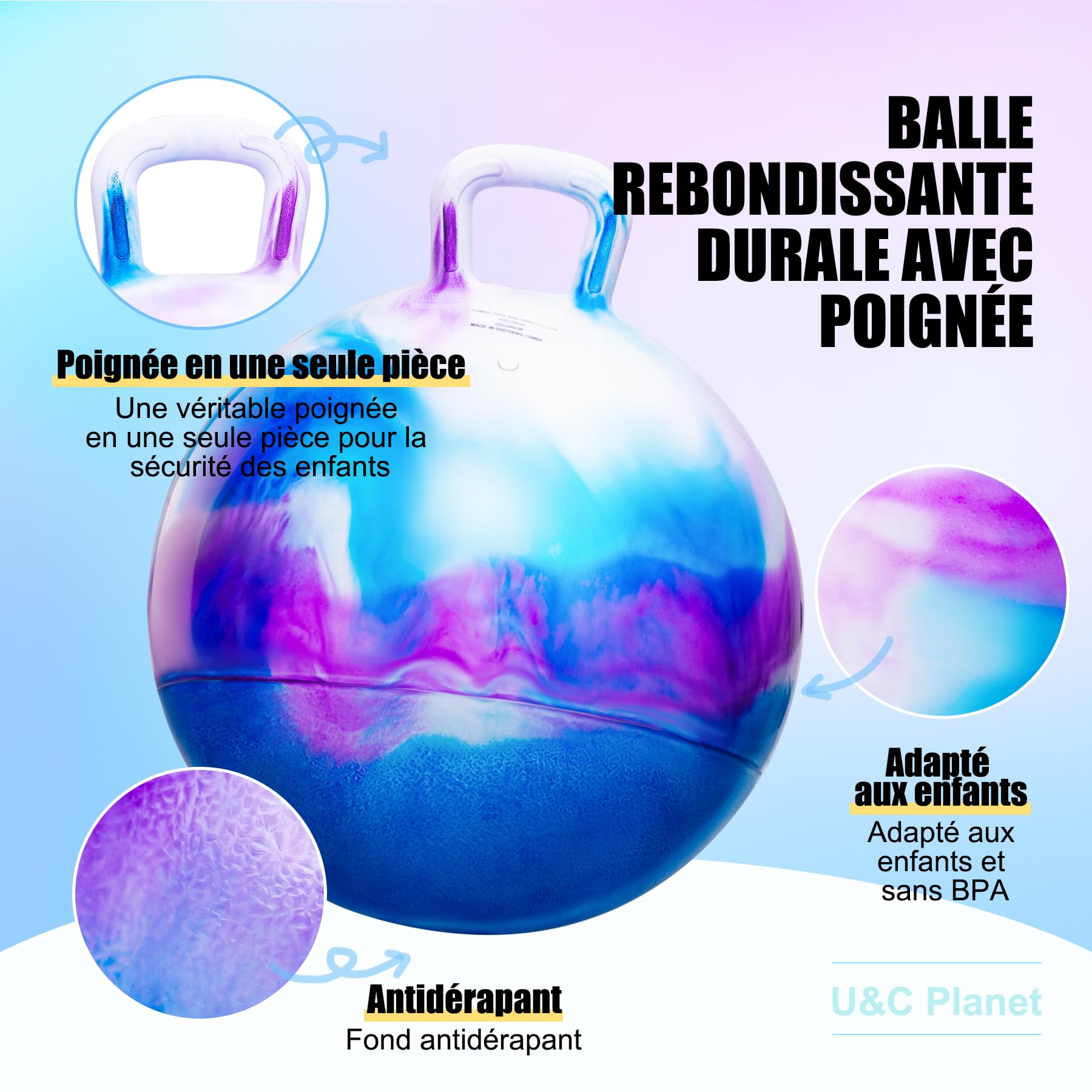 U&C Planet Ballon Sauteur Gonflable 45 cm pour Enfants 100 KG Jouet 3-6 Ans