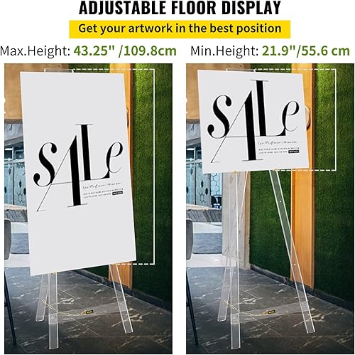 Miniatura 4 de VEVOR Soporte de caballete, caballete de exhibición acrílico, soporte de letrero de bienvenida de 58 pulgadas de altura, trípode ajustable para