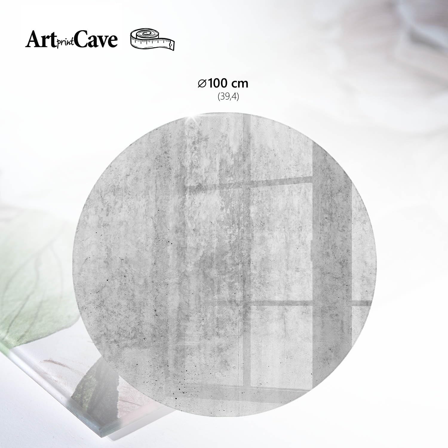 Placa de Cristal 100 cm | Redondo | Espesor 4 mm | Bordes Pulidos | Hormigón industrial | con Impresión Decorativa | para la Cocina y Salón | Vetro Temperato | Pies Antideslizantes