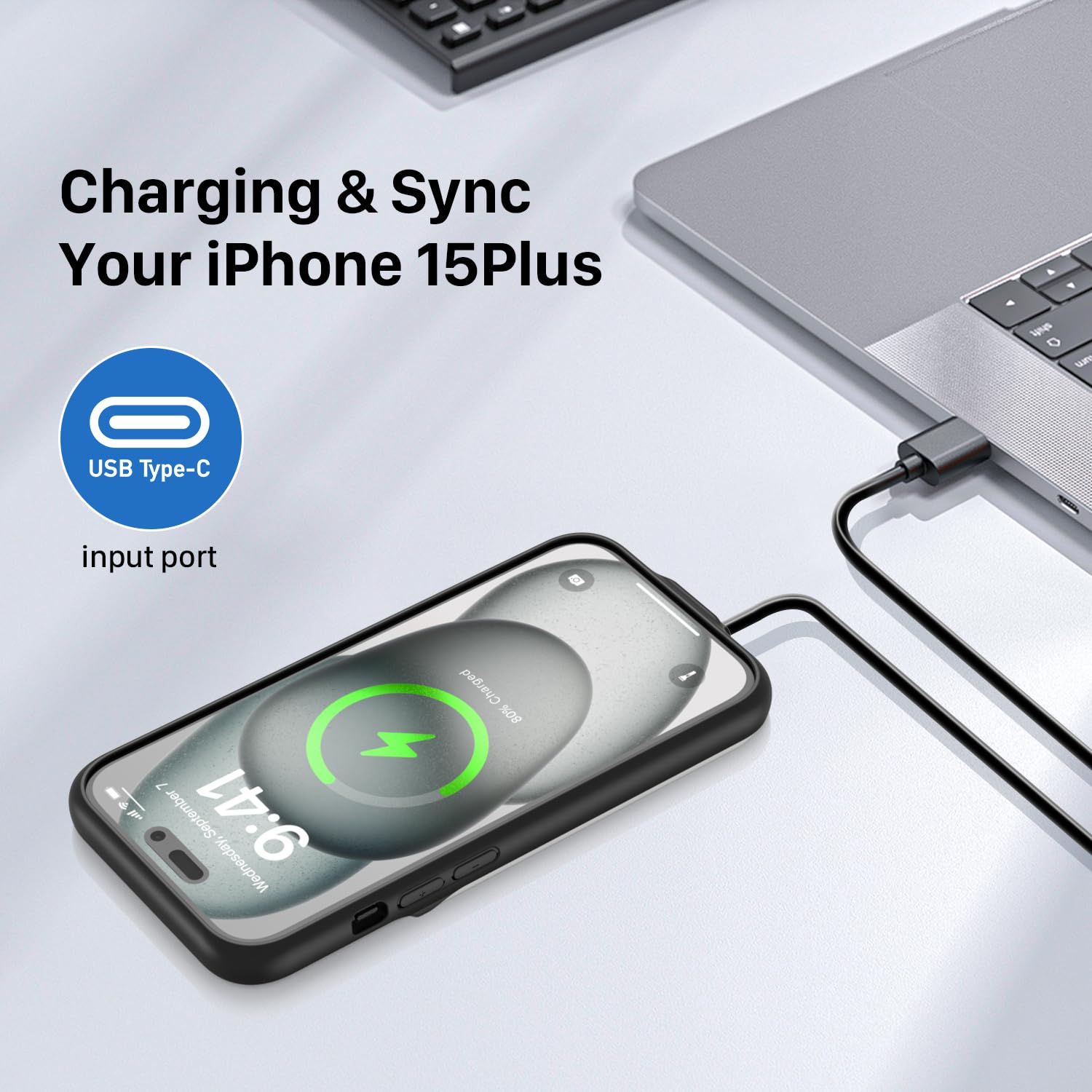 Akkuhülle für iPhone 15, [ 6800mAh ] Zusatzakku Ladehülle Akku hülle Handyhülle,wiederaufladbare Powerbank Akku Hülle kompatibel für iPhone 15 (6.1 Zoll) (Schwarz)