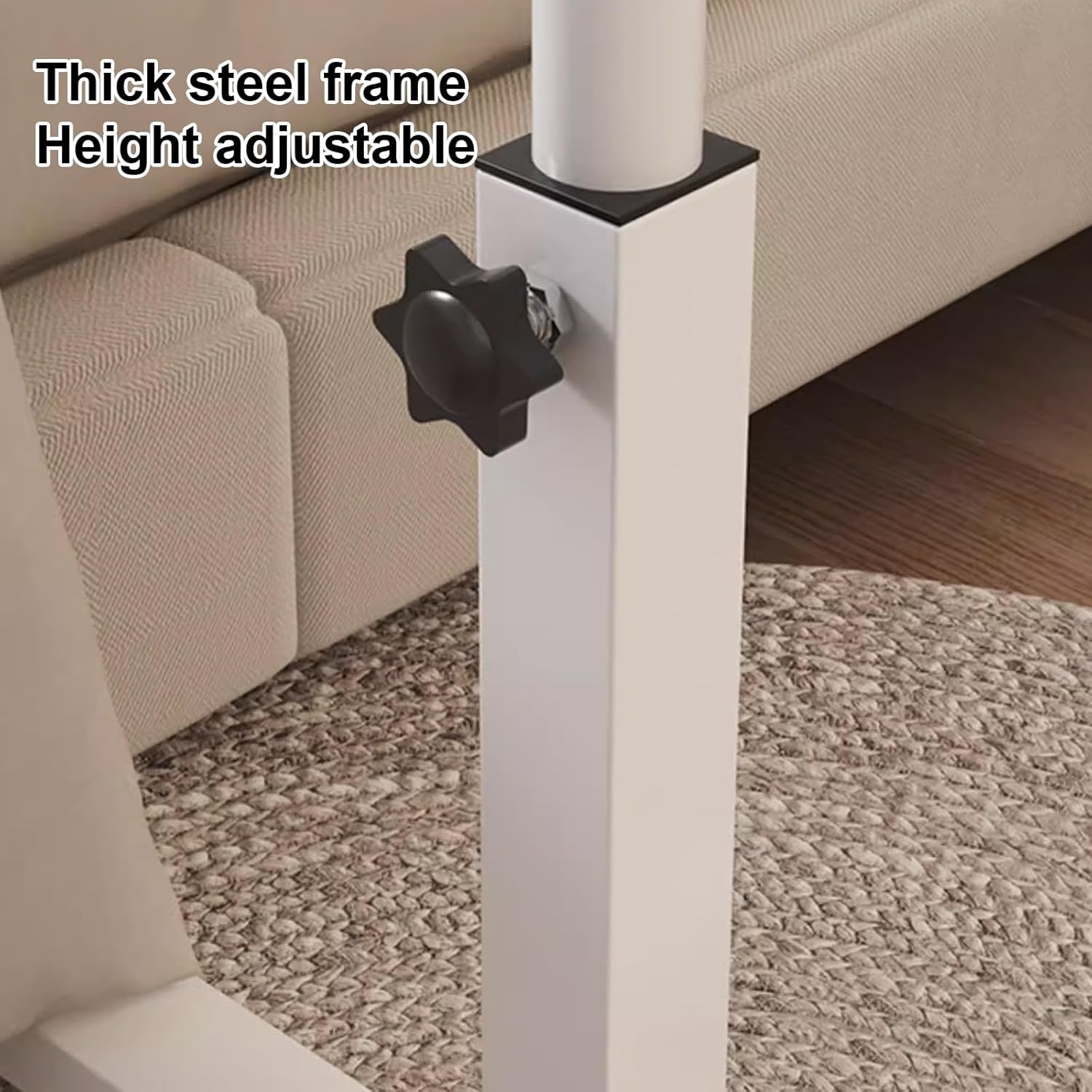Height Adjustable Rolling Overbed Table with Wheels - Tilting Tray Desk for Laptop Sofa & Bed - Natural Finish White Legs - Perfect for Home Office & Small Spaces