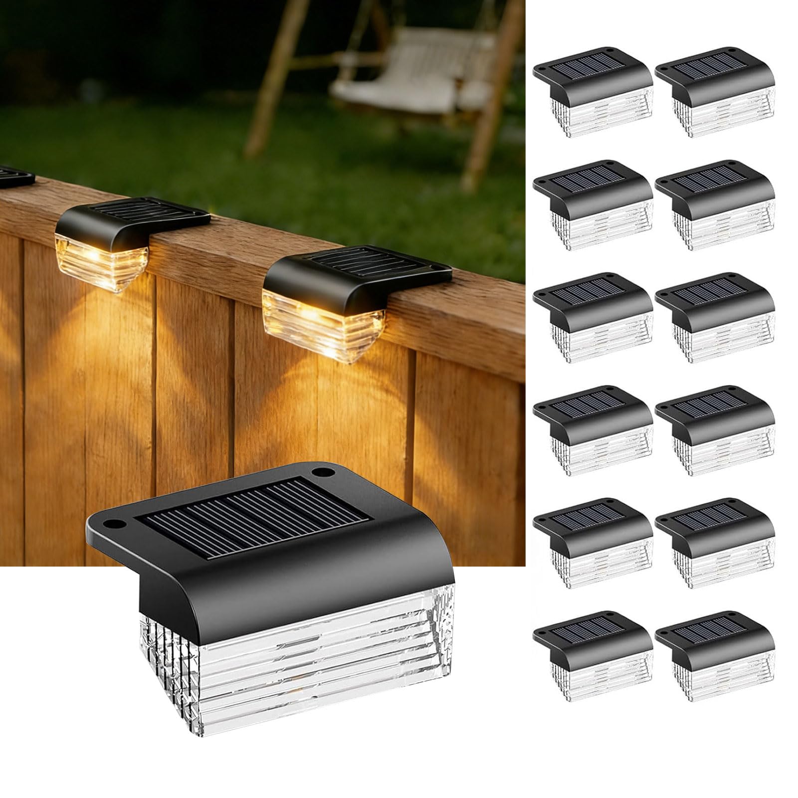 Solar Fence Lights Outdoor - 12 Pack Deck Lights 3000k Fence Lights Solar Powered, IP55 Waterproof Step Light for Patio, Yard, Backyard, Garden