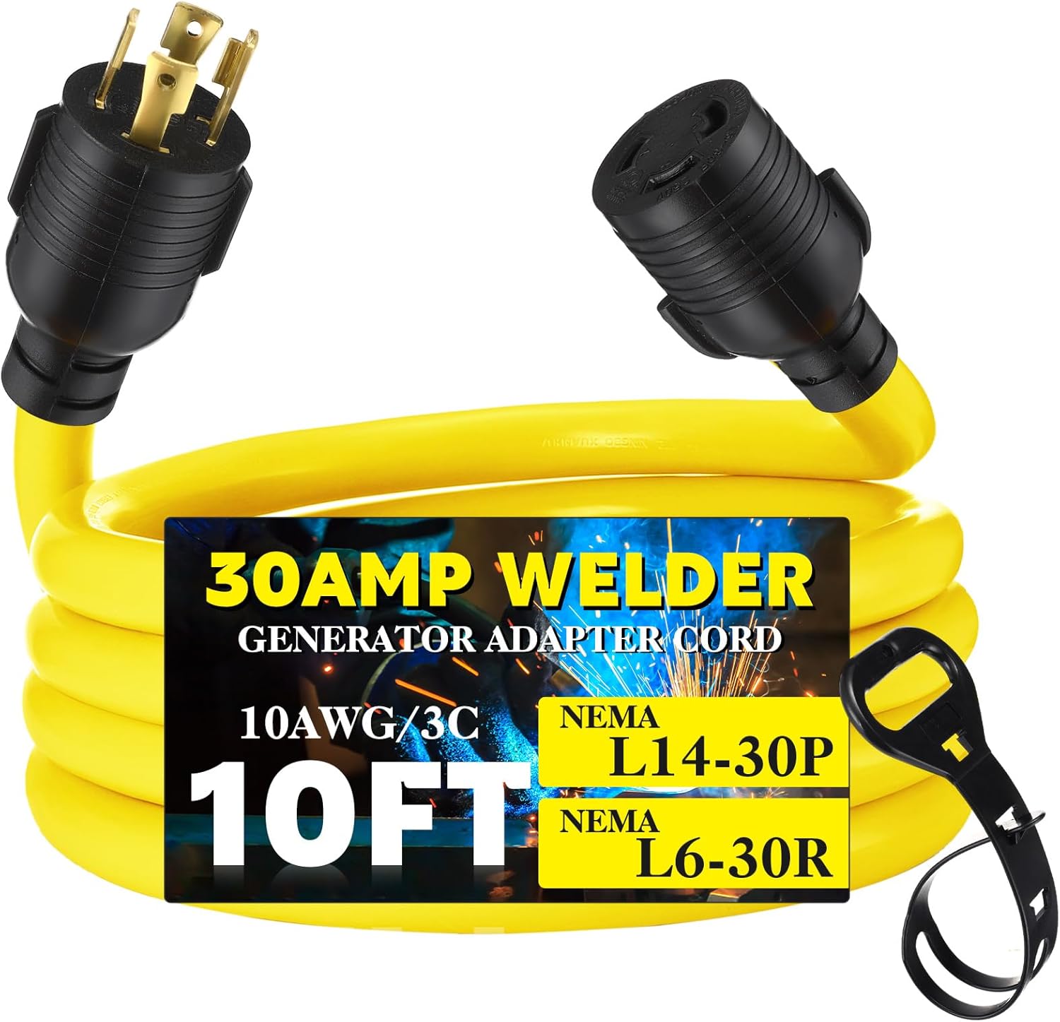 10 Ft L14-30P to L6-30R 30amp Welder Generator Adapter Cord Compatible with NEMA, 4 Prong L14-30P Locking Male to 3 Prong L6-30R Female for Generator Welder, STW 10 AWG, ETL Listed