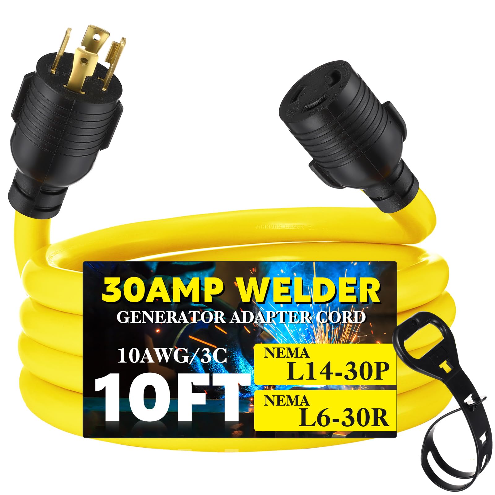 Photo 1 of Tellegloww NEMA L14-30P to L6-30R Generator to Welder Adapter 10FT, 30 Amp 4 Prong Male to 3 Prong Female Adapter Generator Welder EV Charger Power Cord, 10 AWG STW, ETL Listed