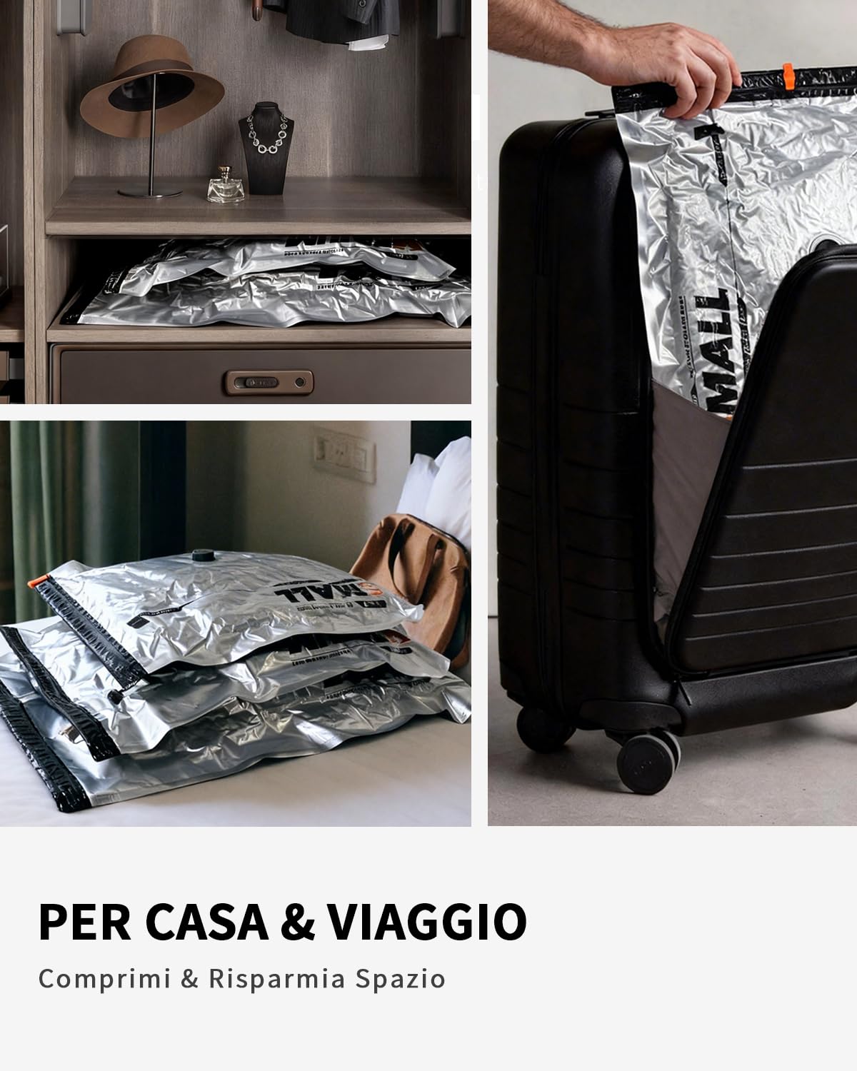 Vacbird 10 Sacchetti Sottovuoto Vestiti Con Pompa a Vuoto Ricaricabile con USB, 5 x 40x54cm, 5 x 47x64cm, Buste Sottovuoto Vestiti Salvaspazio, Ideali per Viaggi e Organizzare Bagagli