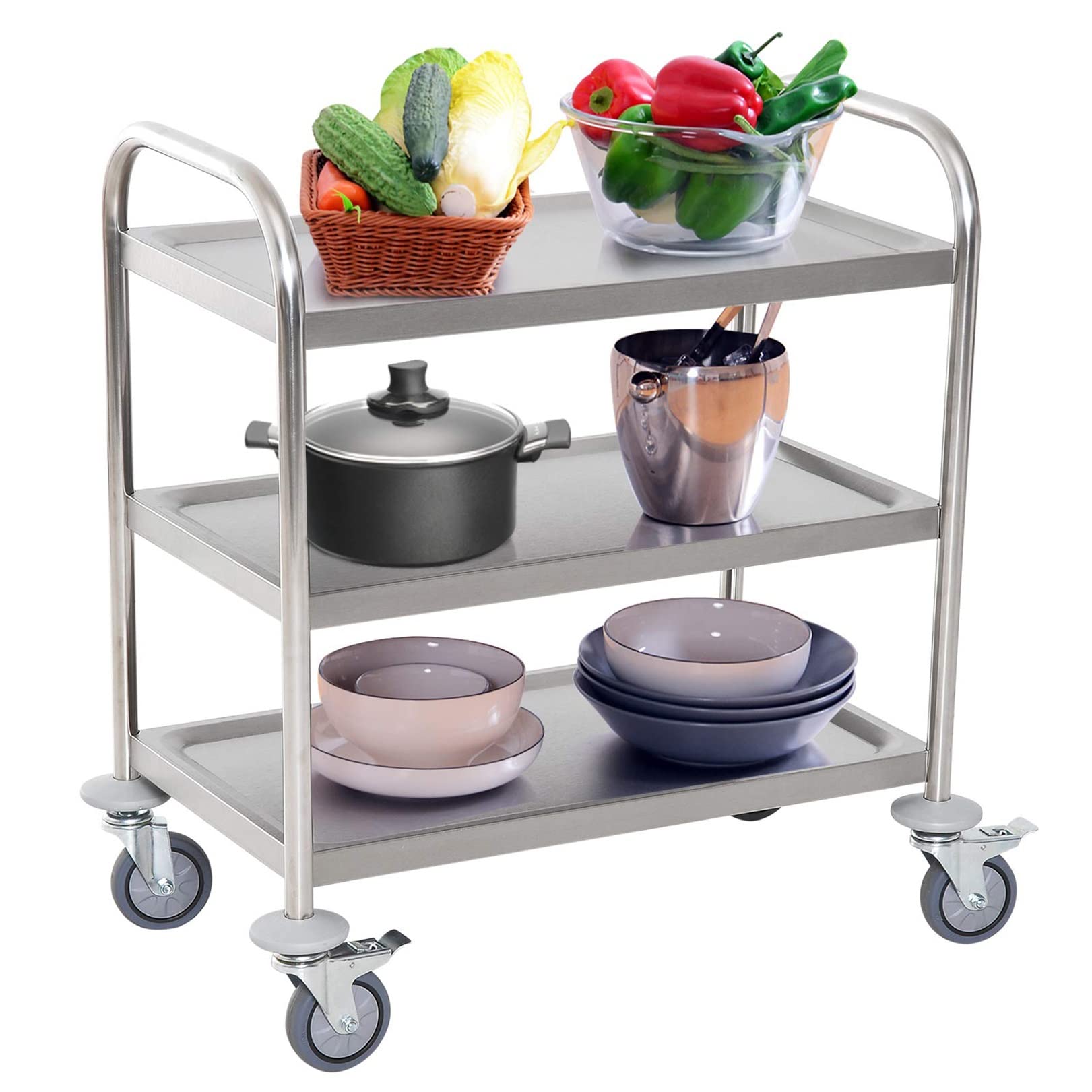 Carrello portavivande a 3 ripiani in acciaio inox con ruote bloccabili – Carrello da cucina versatile per ristoranti, hotel, uffici, bagni e gas – Utili Cart