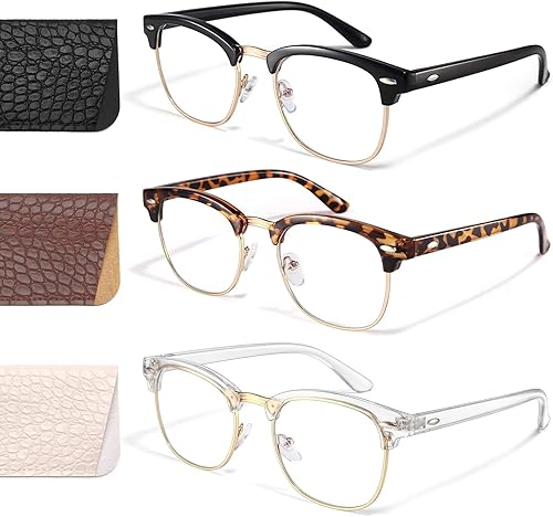 racico Lentes de bloqueo de luz azul para computadora paquete de 3 lentes de luz azul para hombres y mujeres lentes de juego transparentes