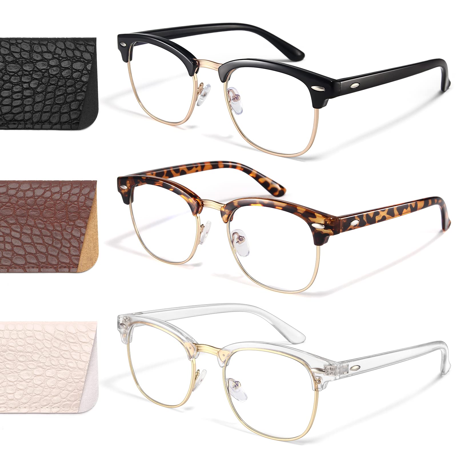 racico Computer Blue Light Blocking Glasses 3 pack Blue Light Glasses Men Women, Anti Blu-Ray Clear Gaming Glasses Lenses