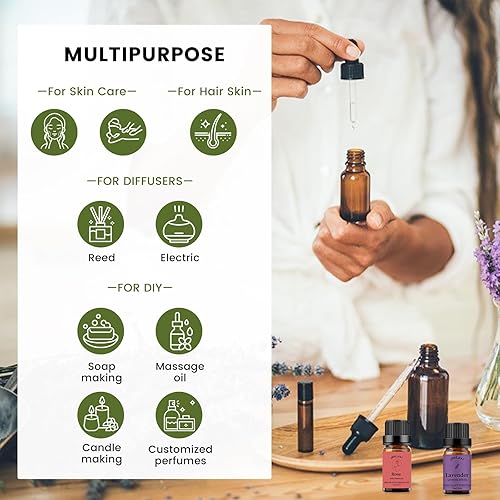 Miniatura 3 de yethious Juego de 2 aceites esenciales de lavanda 100% puro orgánico de lavanda para aromaterapia, aceite de fragancia de rosa para difusor, juego