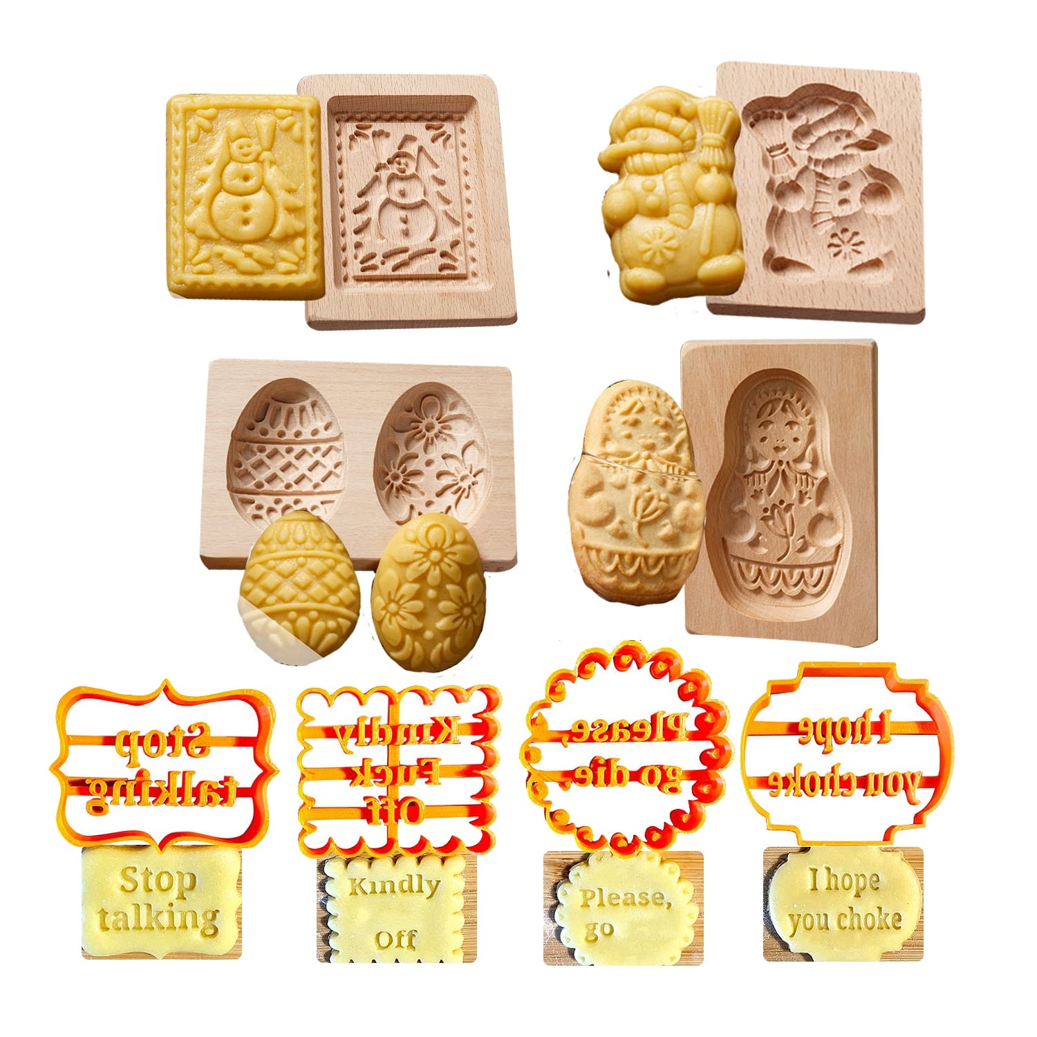 Moldes Galletas Navidad, Molde para Galletas de Christmas de 8 Piezas, Contiene 4 moldes y 4 moldes para Galletas 3D, cortadores de Galletas de Christmas,E