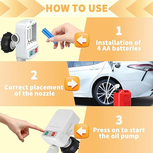 Miniatura 6 de Bomba de transferencia de combustible alimentada por batería, sifón portátil sin derrames, con 3 adaptadores y apagado automático para gas,