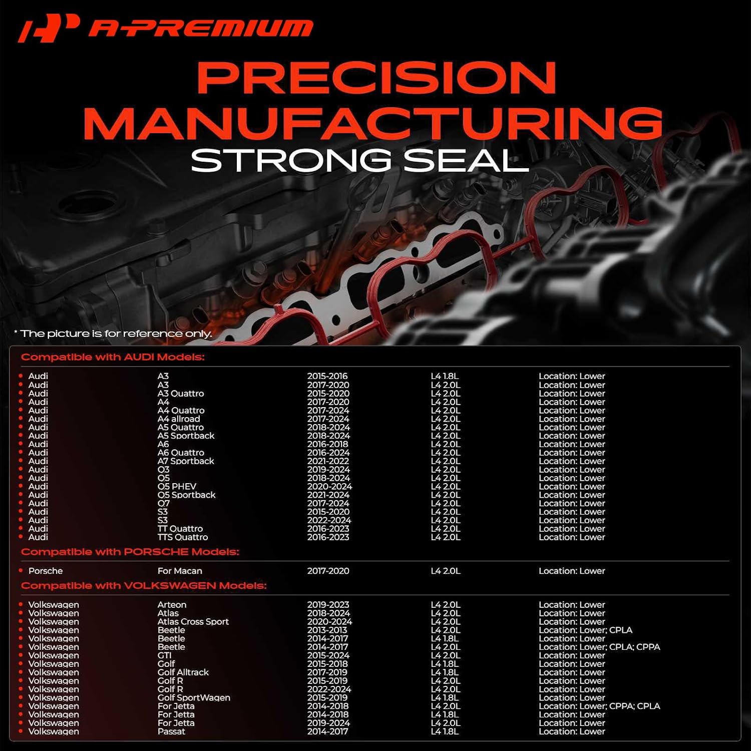 A-Premium Lower Engine Intake Manifold Gasket Set Compatible with Volkswagen Jetta, Passat, Golf, Beetle, Atlas, GTI, Arteon & Audi A4, Q5, Q7, A6, A3, Q3, A4 allroad, A5 A7 Sportback & Porsche Macan
