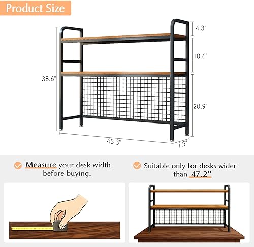 Miniatura 2 de IOTXY Estantería de escritorio de 2 niveles, estante de escritorio de metal con panel de rejilla, estante organizador de almacenamiento para