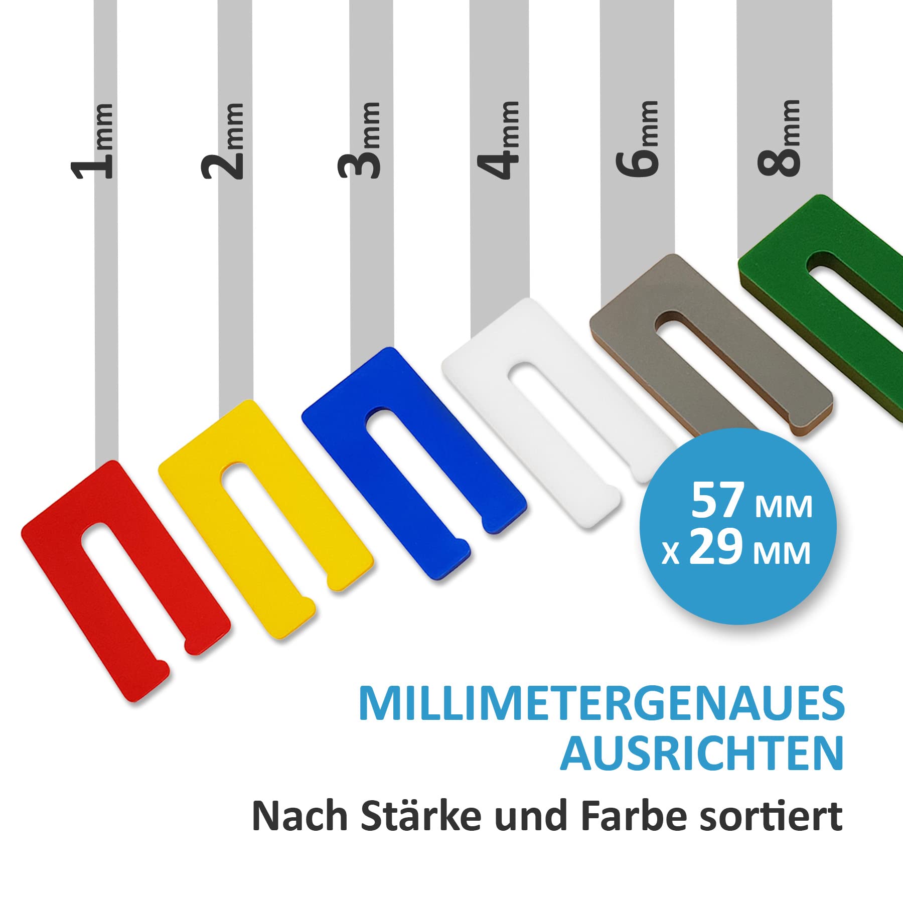 My Plast Distanzstücke – Unterlegeplättchen aus Kunststoff. variable Ausgleichsplättchen. 57 x 29 x 1. 2. 3. 4 mm. 4 x 50 Stück