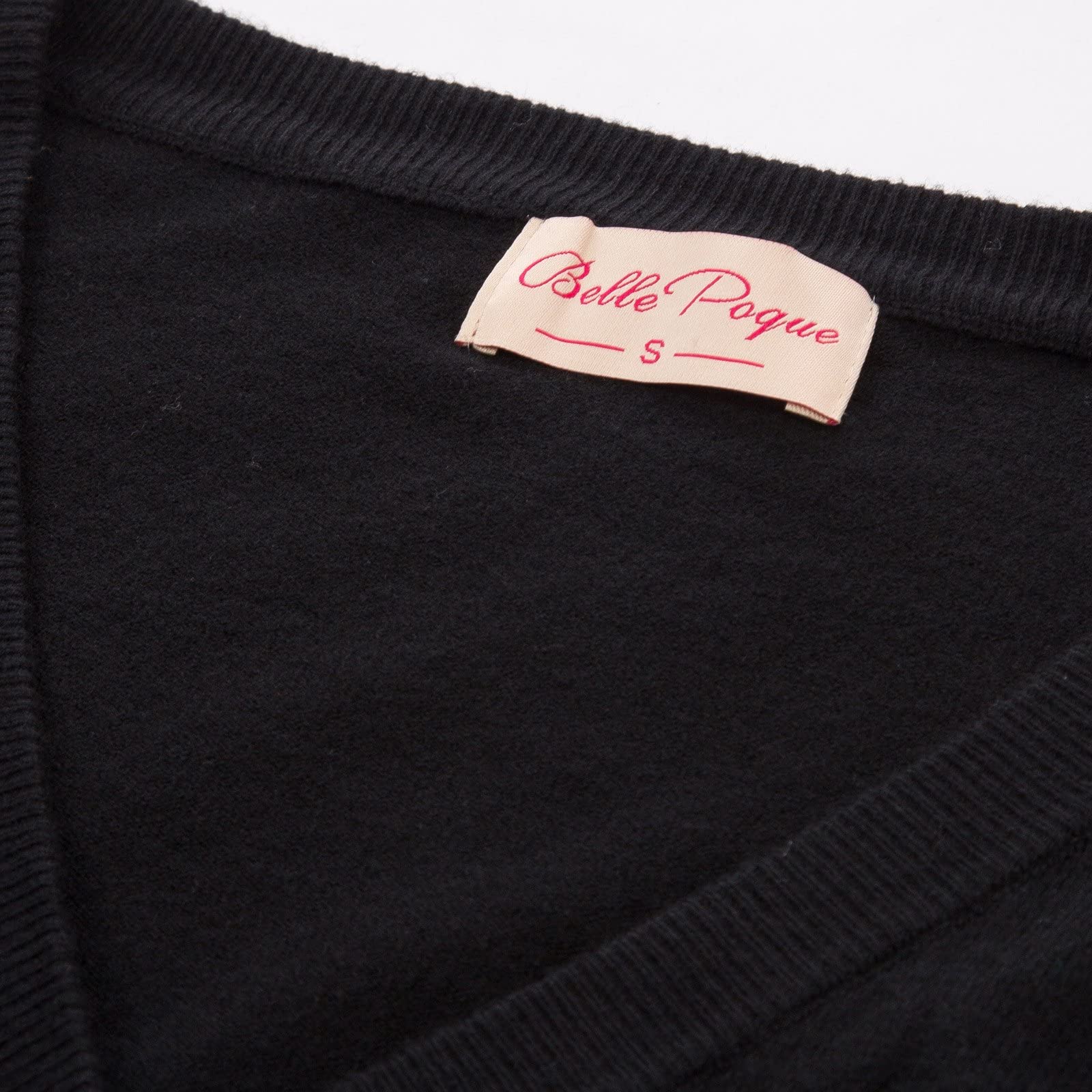 Belle Poque Damen Strickjacke mit 3/4-Ärmeln, V-Ausschnitt, Knopfleiste, Kirschen, Stickerei, Cropped-Cardigan